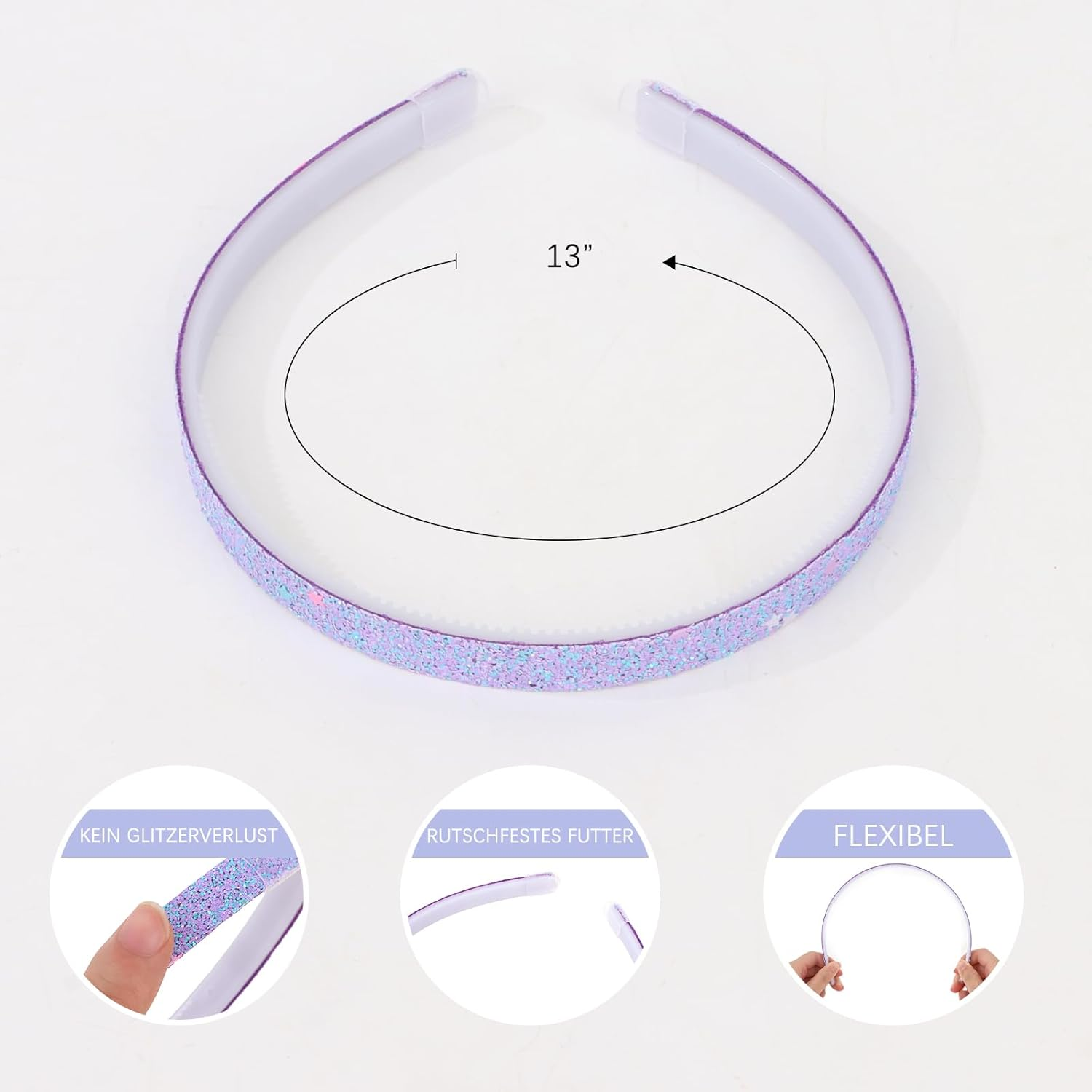 Exipsat Glitter Hair Band Glitter Headband Plastic Headbands 6 Pieces Sparkling Cute Non-Slip Hair Bands Rainbow Hair Bands Colorful Hair Accessories image number 6