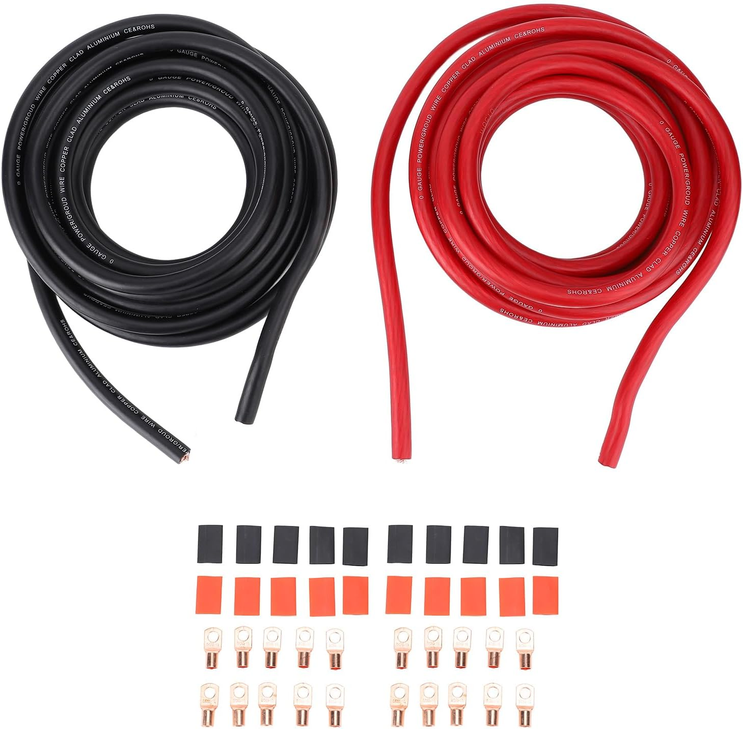 1/0 Gauge 20Ft Red Black Automotive Wire, Power Ground Cable Copper Flexible Wire with Heat Shrink Tube for Car RV Trailer Amp Inverter Solar DC Wiring image number 3