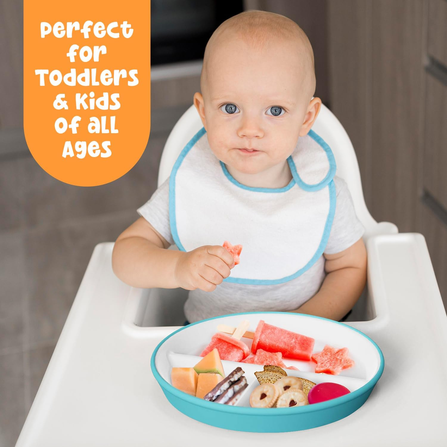 Kids Porcelain Plates with Anti-Slip Silicone Sleeves | Microwave & Dishwasher Safe | Premium Divided Toddler Plates for Hassle-Free Eating | Perfect for Toddlers & Kids of All Ages - Set of 4 Plates image number 3