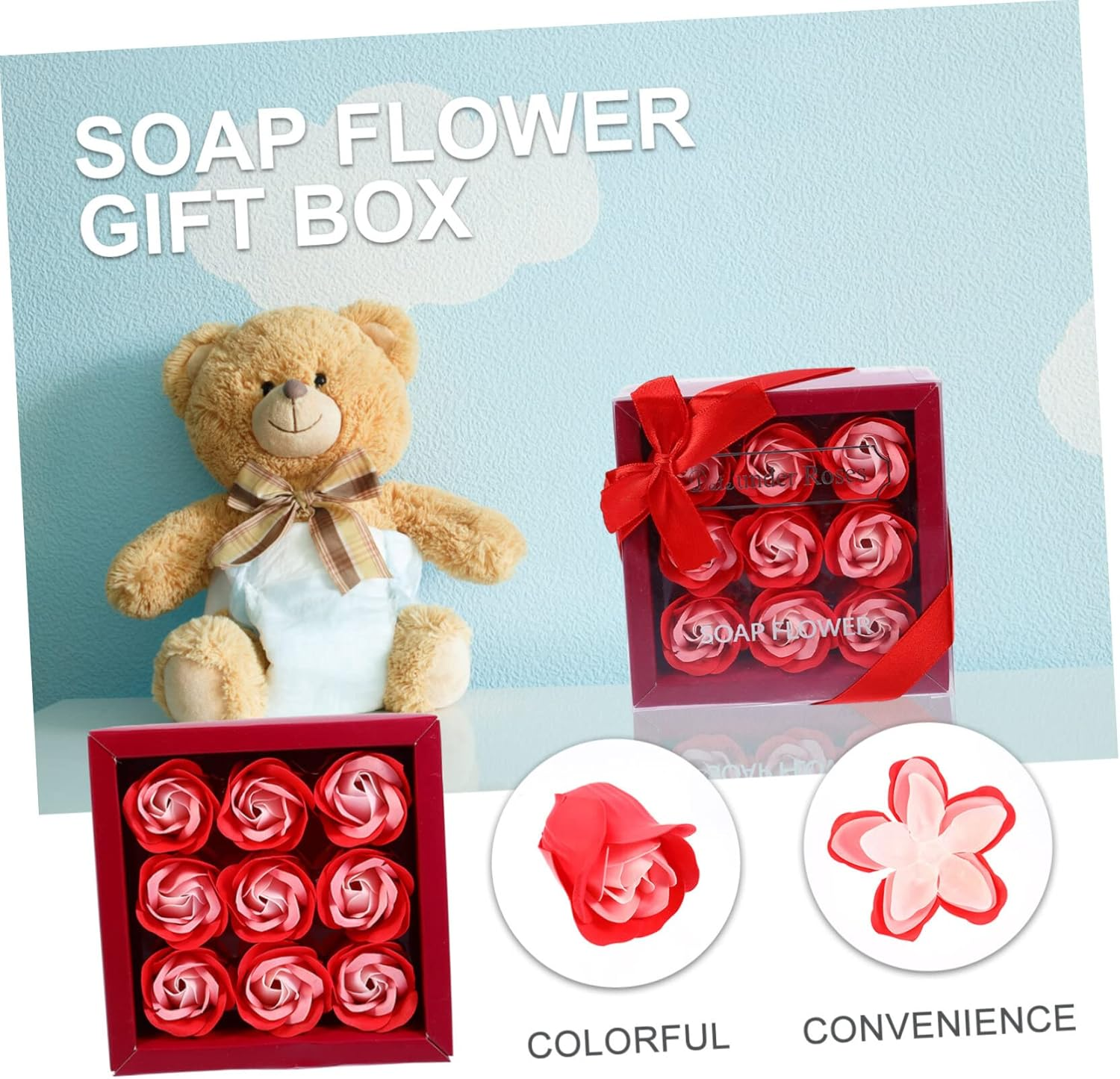 Abaodam Faux Rose Flower Box 9 Artificial Flowers for Wedding Party Decorations