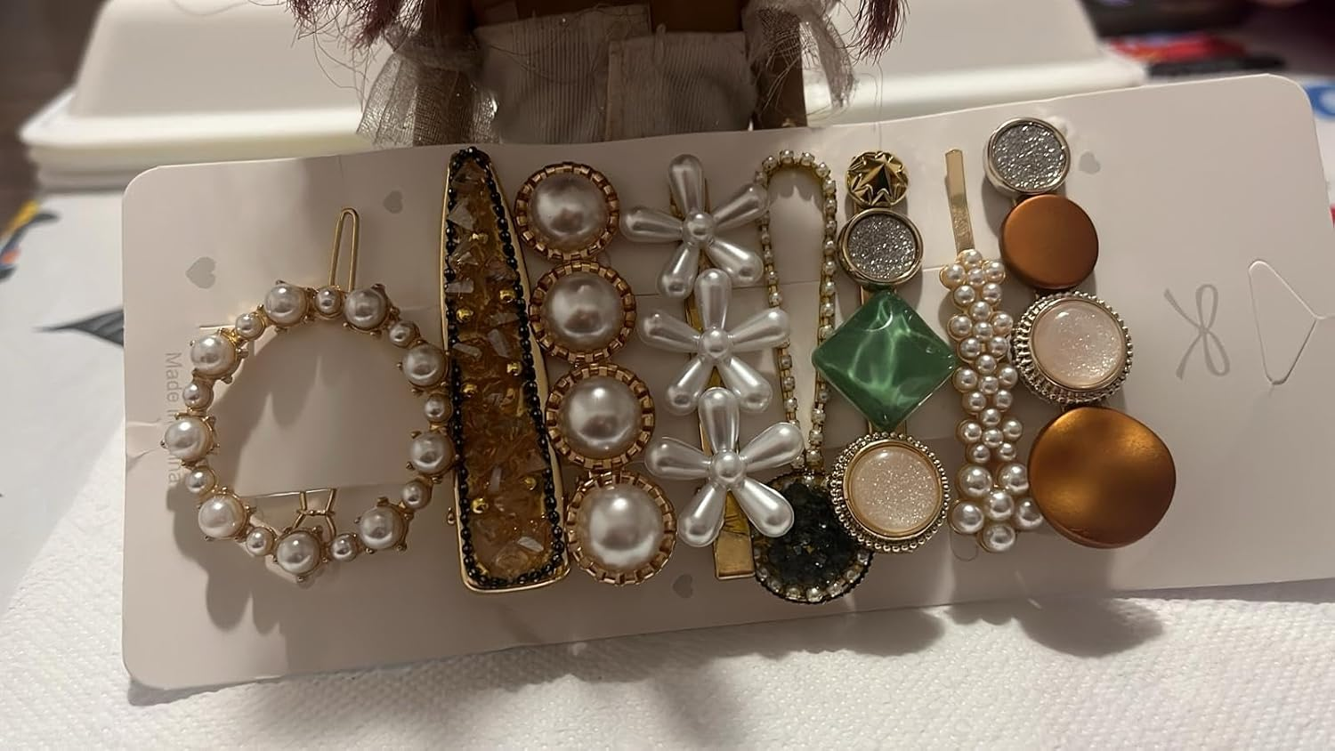 NTY Collections Korean Style Pearl Hair Accessories Set, 8 Pieces Decorative Barrettes with Flowers, Rhinestones, Gold Accents for Women image number 5