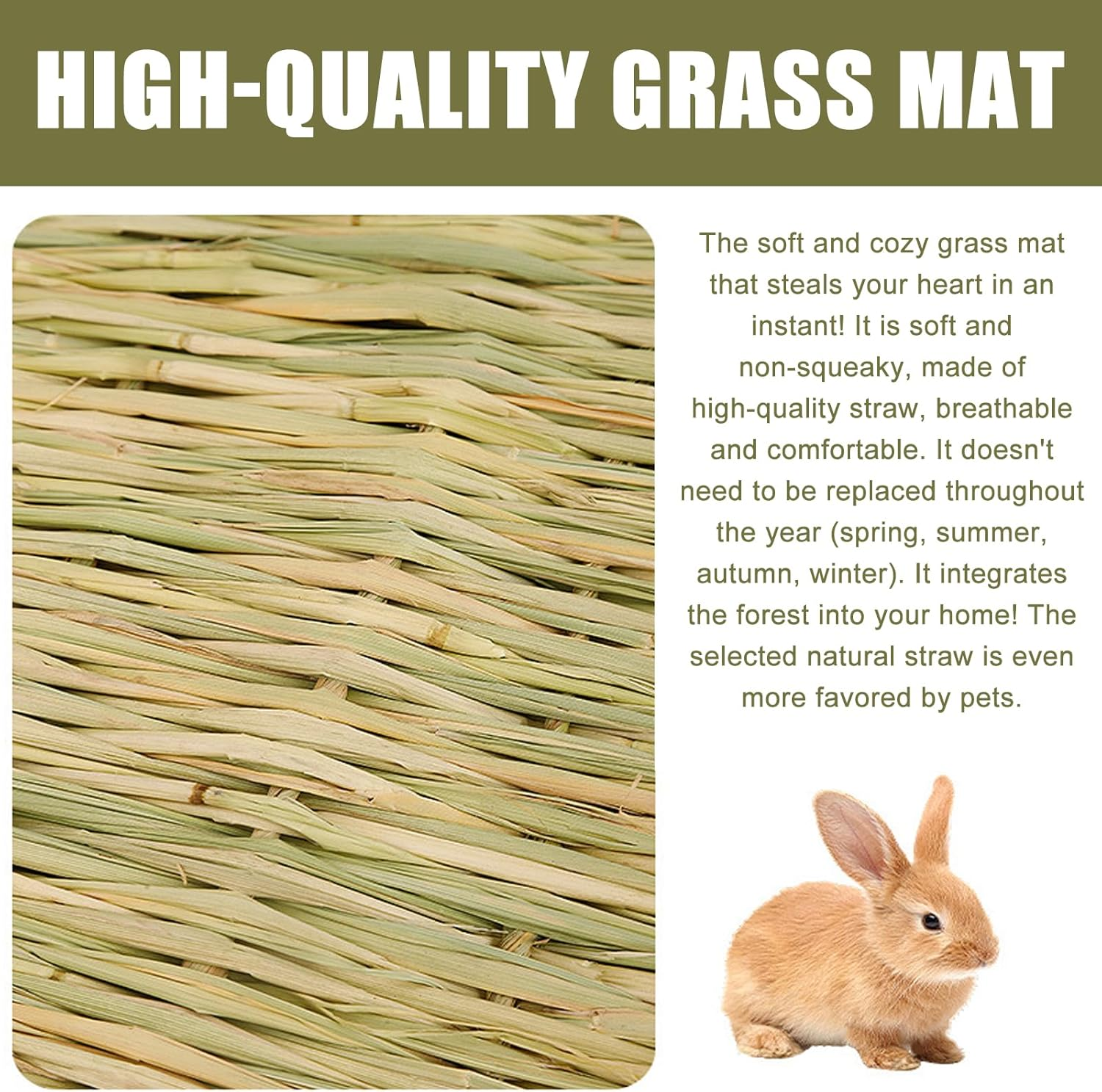 Rabbit Grass Mat, Pack of 5, 28 X 20 Cm Grass Mat, Woven Bed Mat, Small Animal Grass Mats for Hamsters, Animal Chew Toy, Bunny Grass Mat, Natural, Safe and Edible for Rabbits, Guinea Pigs image number 5