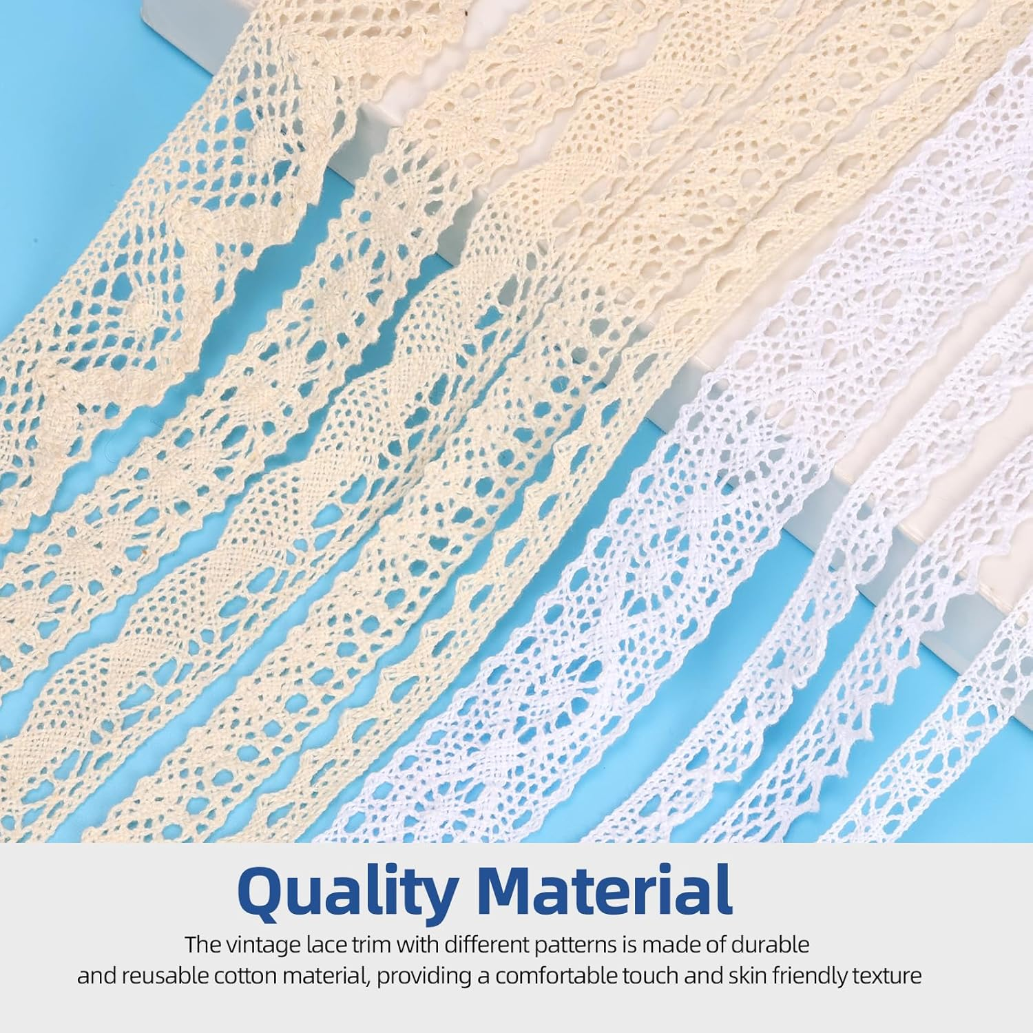 Glarks 9 Rolls 41M Cotton Lace Trim, 9 Styles Beige and White, Vintage Ribbon Cotton Lace Trim, Cotton Crochet Lace Ribbon, Craft Lace Crochet Sewing for Gift Package Wrapping, Wedding Decoration image number 1