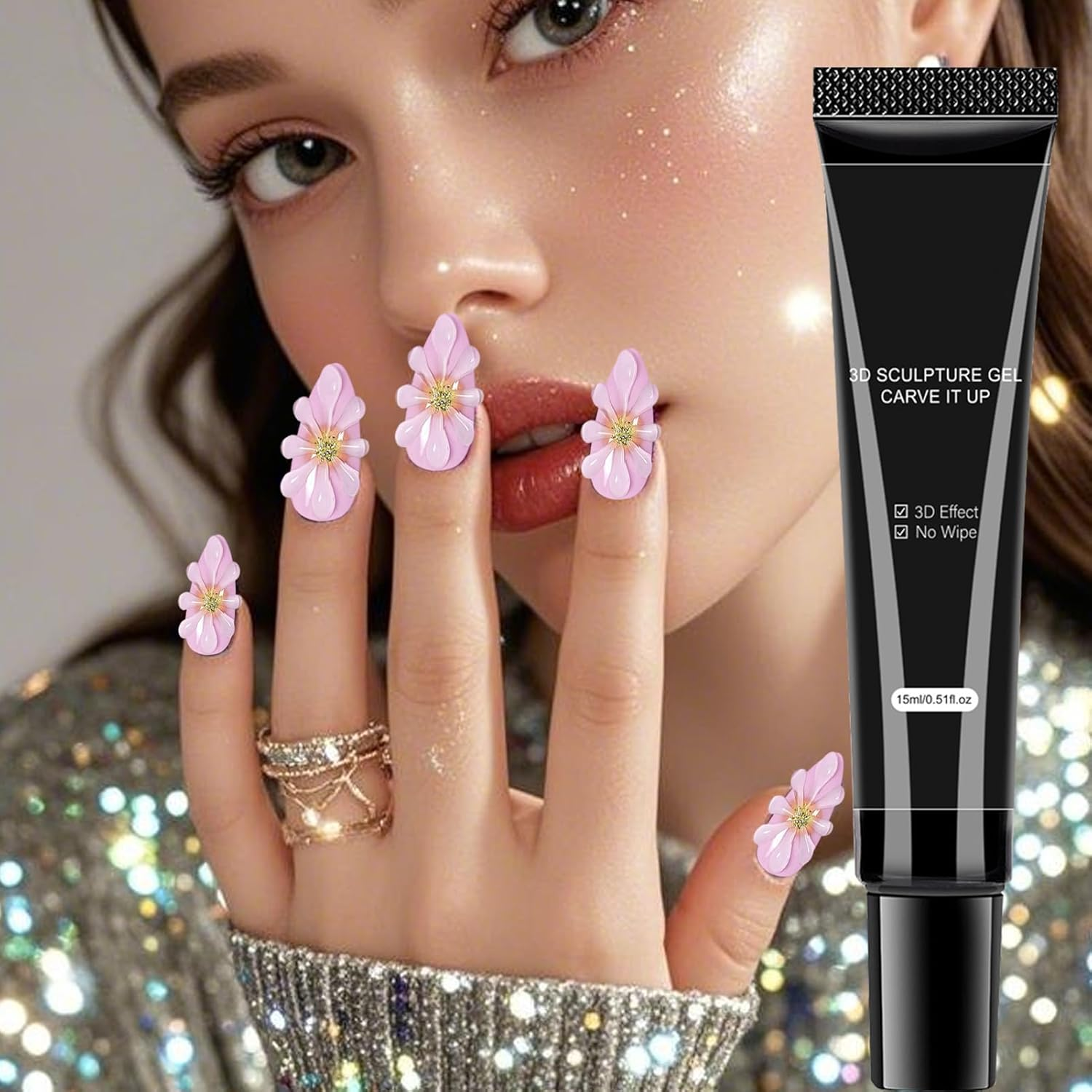 3D Nail Gel for Nail A-Rt, 15Ml Sculpting Gel Nails Glue for Nails Charm, No Wipe Clear Sculpting Ge-L Polish, 5D Embossed Candy Molding Ge-L N-Ail Decoration, 4 in 1 No Wipe Glue for Drawing,Molding image number 1