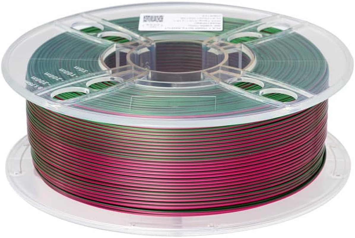 CC3D Silk Dual Color PLA Filament Rose/Green PLA Filament 1.75Mm 1KG 3D Printer Filament 2 Colour Coextrusion Filament PLA Shiny Metallic Filament 3D Printing Material Red Green PLA 2 in 1 Filament image number 1