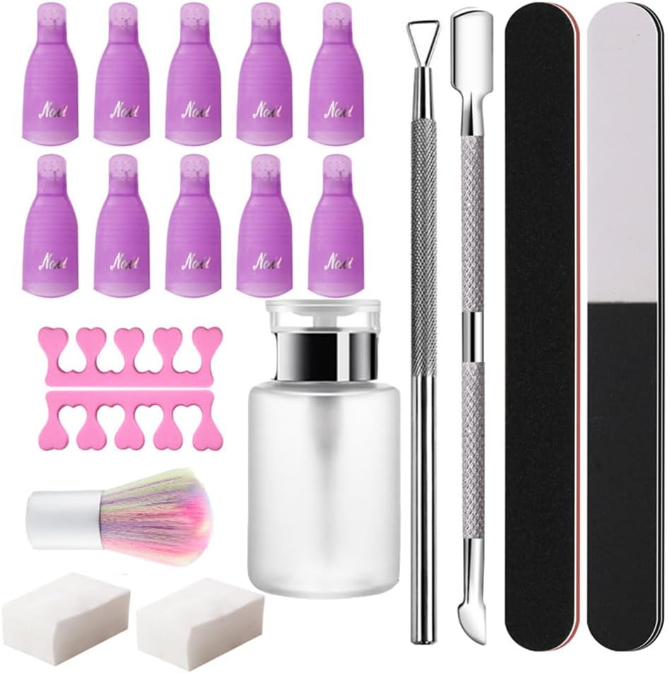 Reelau Nail Polish Gel Remover Tools Kit, 118 Pieces Polish Remover Including Finger Nail Clips,150Ml Nail Polish Remover Bottle,Nail Remover Cotton Pad, Nail Dust Brush,Sponge Finger Separators