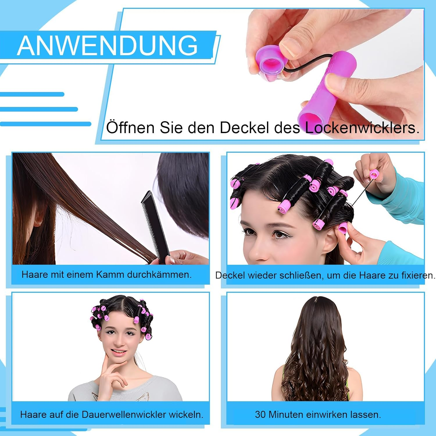 Pack of 300 Perm Rollers, Small Hair Rollers in 5 Sizes, Hair Rollers with Elastic Band for Long & Short Hair, Natural Large Medium Small Curls, 0.7/0.9/1.5/1.9/2.2 Cm