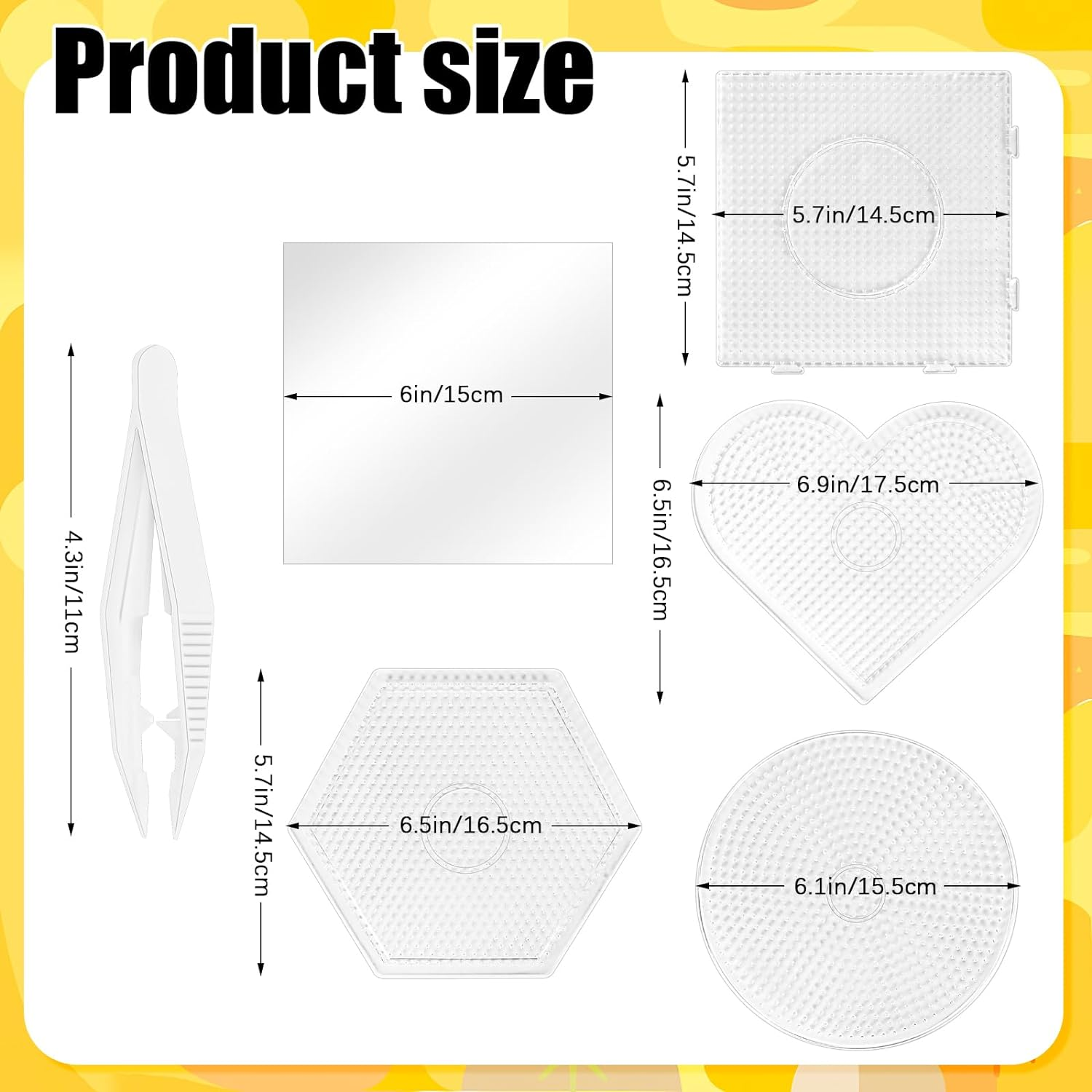 BILLIOTEAM 10PCS (4 Shapes) Fuse Beads Pegboards Boards with 2Pieces Tweezers and 6Pieces Lroning Paper,5Mm Clear Plastic Pegboards Set Kit for Kids Craft Supplies Beads image number 6