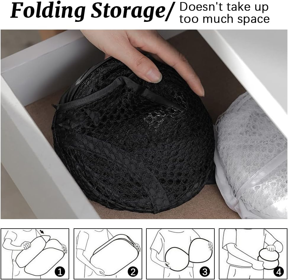 4Pcs Mesh Pop up Laundry Hamper, FHDUSRYO Foldable Pop up Hamper, Collapsible Laundry Basket with Carry Handles, Portable Dirty Clothes Basket with 4 Wash Bags, Mesh Hamper for Dorm Bedroom Travel image number 1