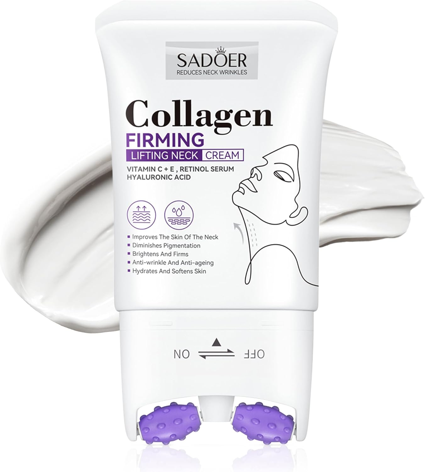 TINYLENS SADOER Retinol Neck Firming Cream with Dual Massage Rollers, Lifting Moisturizer for Fine Lines, Jawline & Elasticity, Hydrating D&eacute;collet&eacute; Cream, 3.8 Oz image number 5