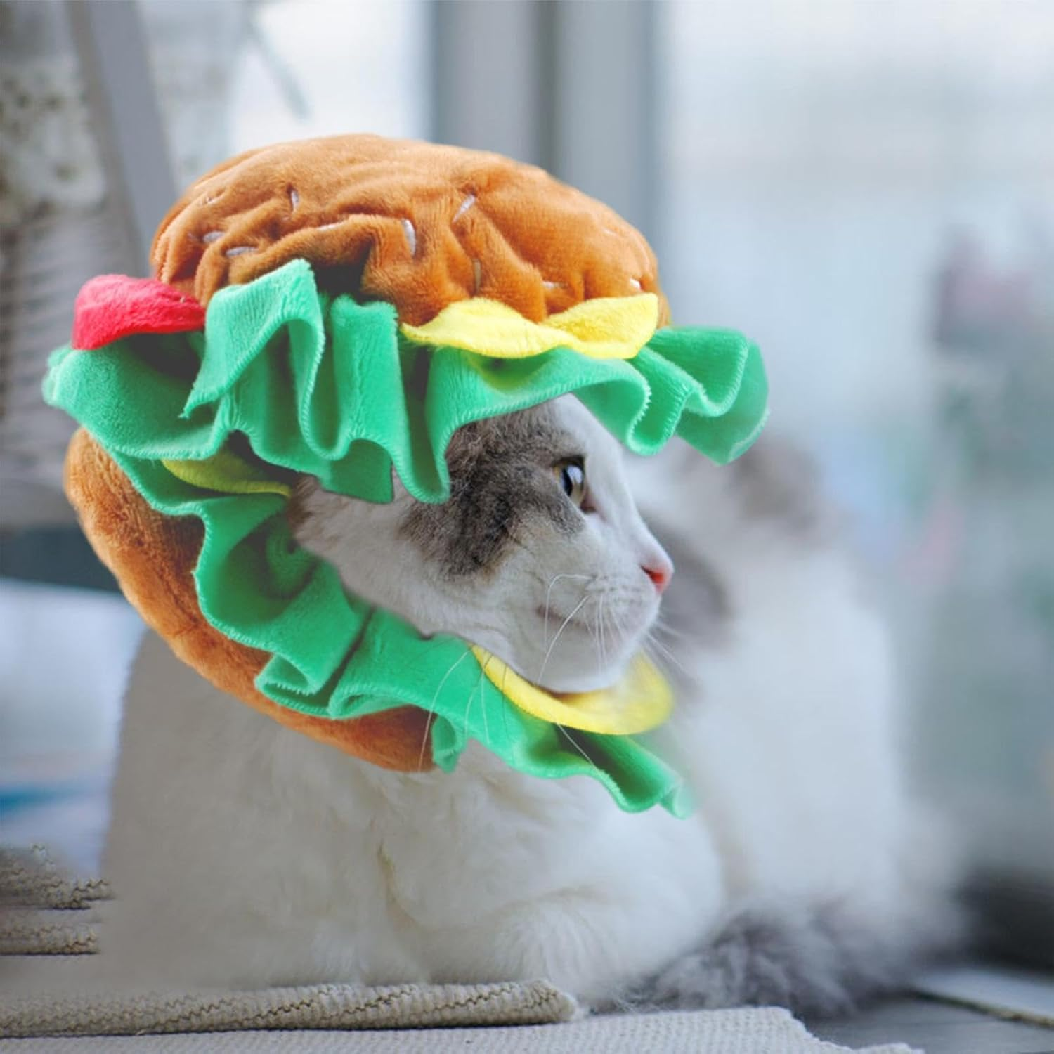 Pet Clothing Hat, Cat Food Hat, Funny Hamburger Plush Collar, Pet Supplies, Costume Accessories, Adjustable Cosplay Headwear for Christmas Birthday image number 2