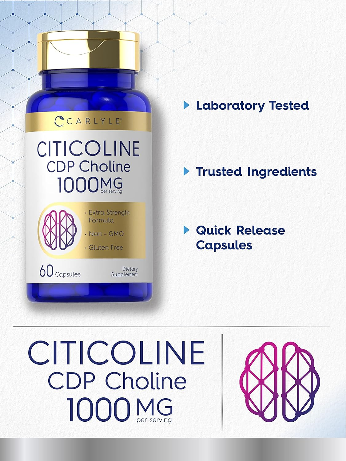 Carlyle Citicoline CDP Choline 500Mg | 60 Capsules | Highest Potency per Capsule | Non-Gmo, Gluten Free Supplement | By image number 1