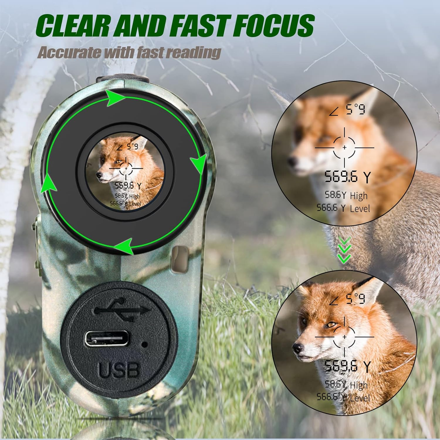 REVASRI Hunting Laser Rangefinder with Rechargeable Battery 1000 Yards Hunting Range Finder with Target Acquisition Technology Easy-To-Use Clear Accurate Rangefinders for Hunters image number 1