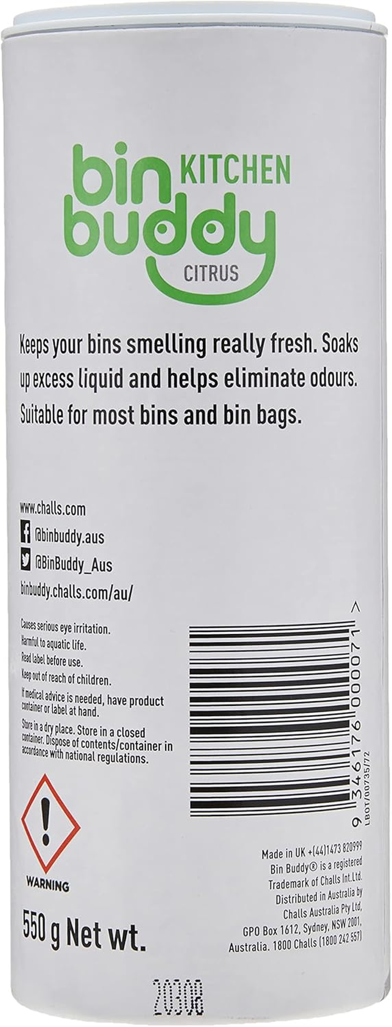 Bin Buddy Kitchen, 550G, 4 Pack, Citrus Bin Freshener Deodoriser Powder, Leaves Your Bin Smelling Great, Suitable for Indoor and Outdoor Bins image number 3