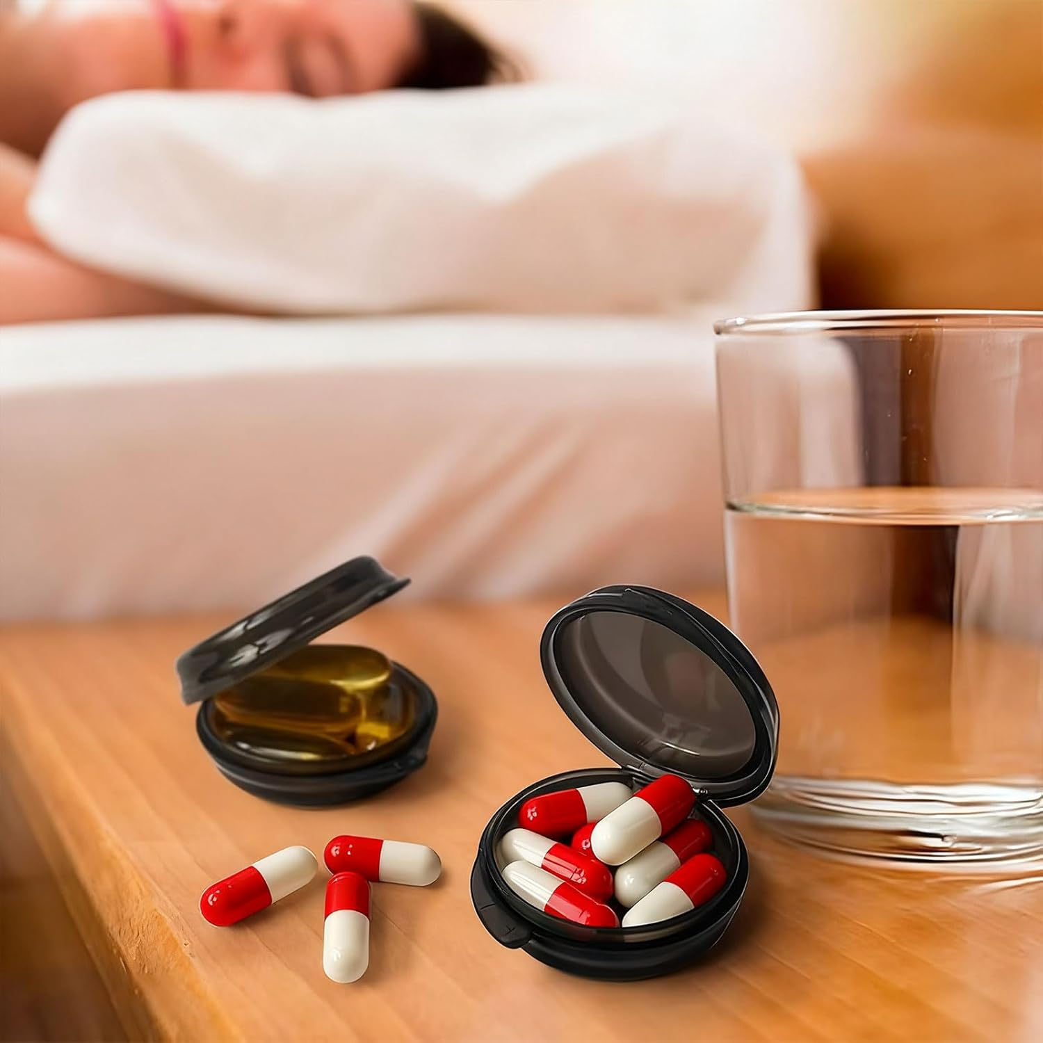 Small Pill Box 3 Pack - Daily Mini Pill Organizer Portable for Purse and Pocket, Travel Pill Case Medicine Storage Container with Compact Small Pill Box and Secure Pill Holder Design, Black image number 1