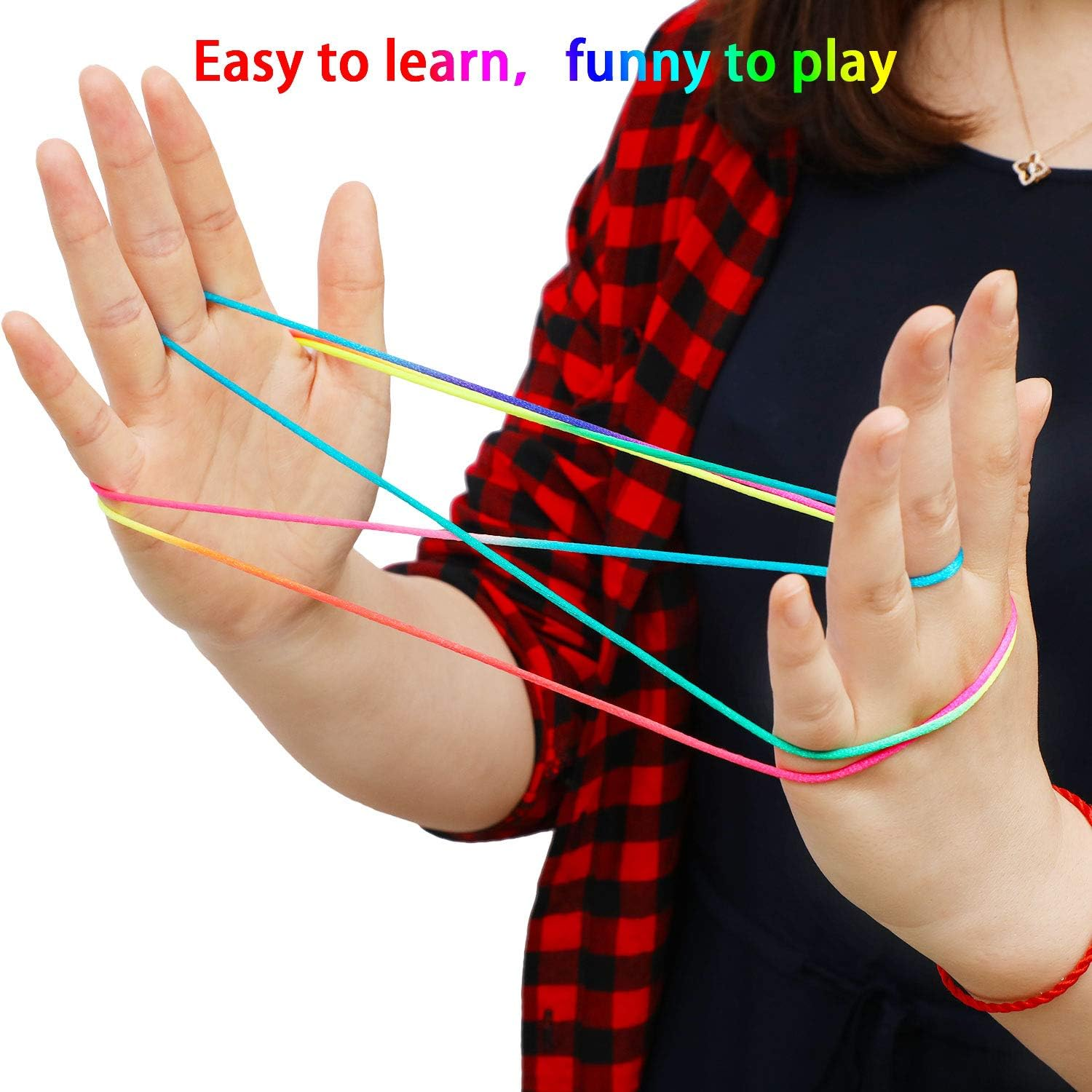 Meekoo 6 Pieces Cats Cradle String Hand Game Finger Toy Supplies, 165 Cm Length, Rainbow Color image number 5