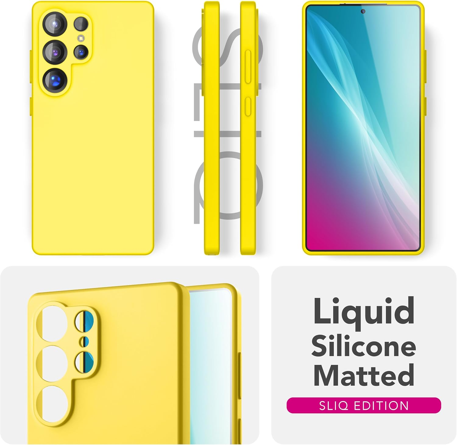 NALIA Phoenix Case for Samsung Galaxy S25 Ultra, Wipe-Clean Velvet, Soft Liquid Silicone Mobile Phone Case, Fluffy Microfibre Lining, Thin Non-Slip Silicone Protective Case, Colour: Neon Yellow - Ash Grey image number 2