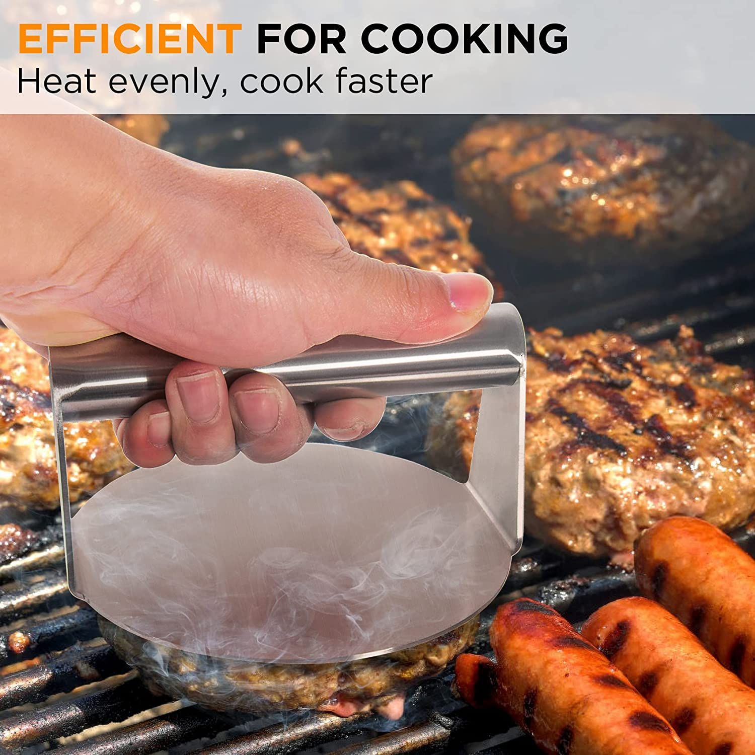 Stainless Steel Burger Press, 5.5 Inch round Smasher, Non-Stick Smooth Hamburger Press Flat Bottom without Ridges, Bacon Grill Perfect for Top Griddle Cooking image number 1