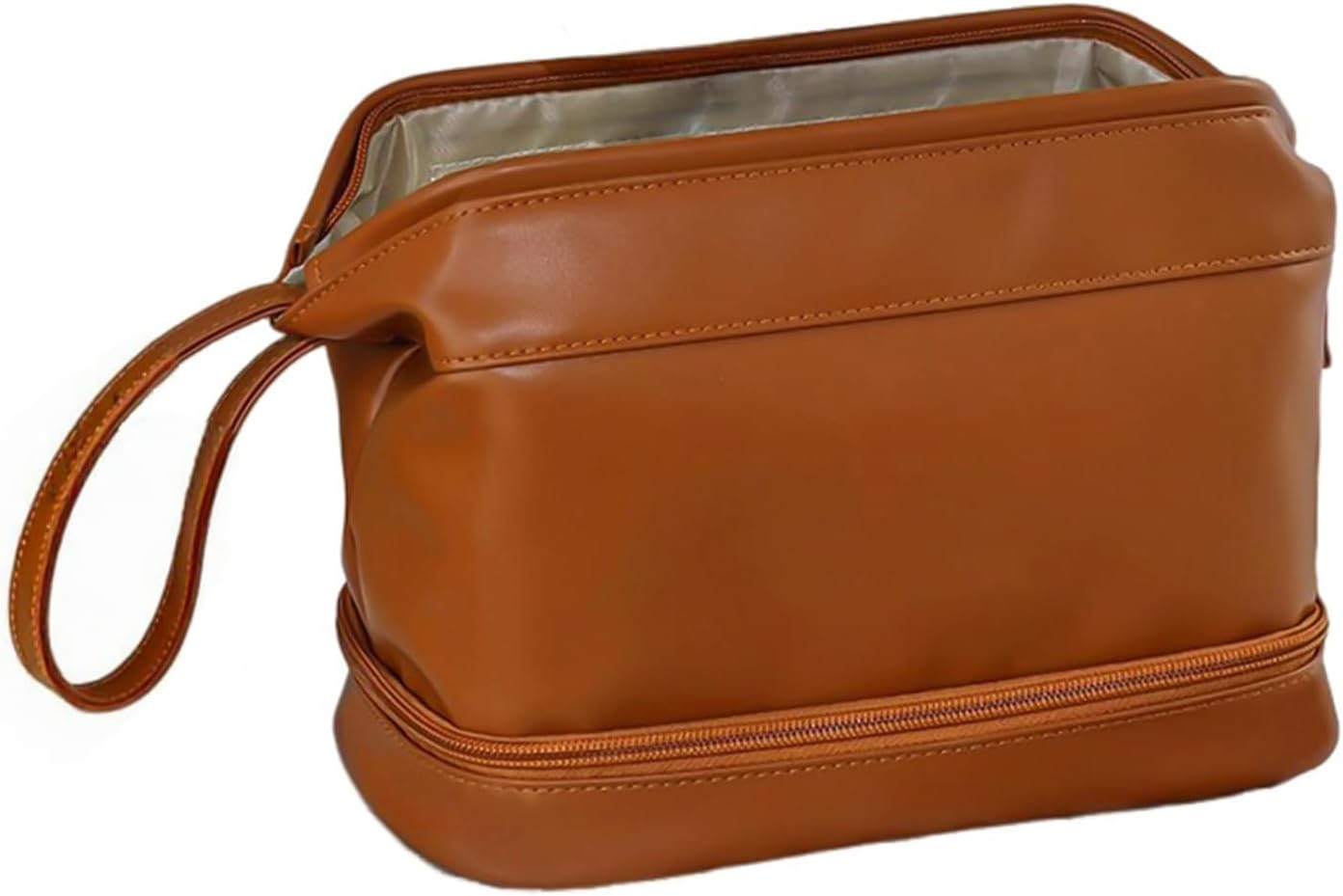 JZS Large Capacity Makeup Bag Ladies Cosmetic Bag Travel Bag with Compartments Portable PU Leather Travel Makeup Bag with Handle Pink