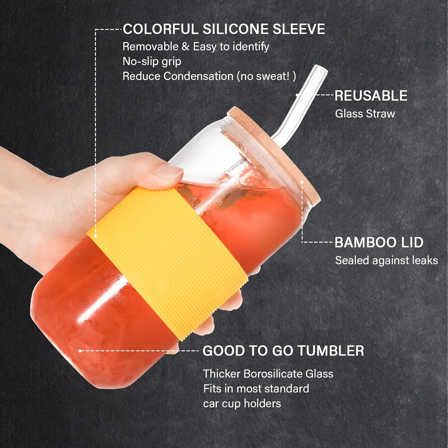 Drinking Glass Set of 4, 500Ml Can Shaped Glasses Cups, Iced Coffee Glasses, Beer Tumbler, for Whiskey, Soda, Tea, Juice, Gift, with Lid, Straw and Sleeve - Set Of 1 image number 2