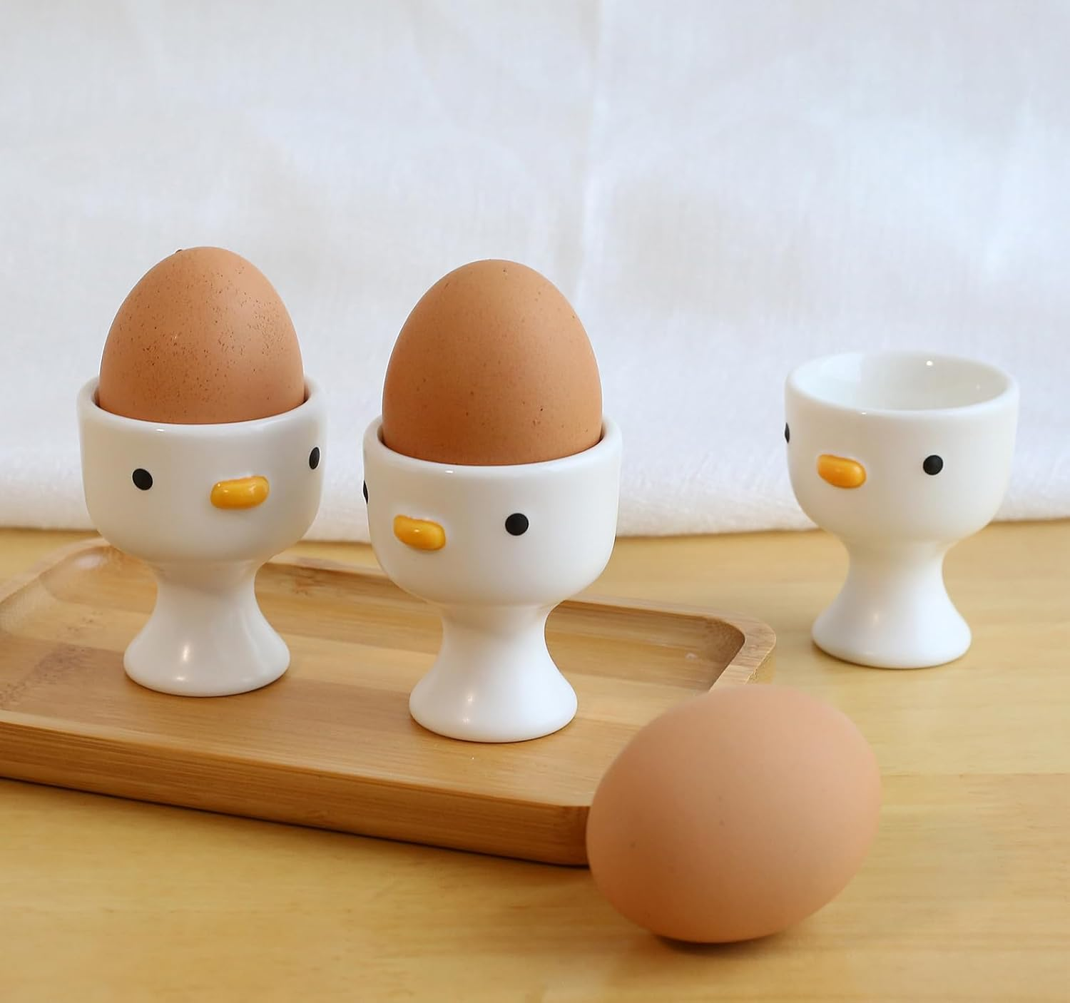 PURROOM Funny Duck Egg Cup, Cute Chick Egg Cups Gift Set of 3, Handmade Glaze Safety Ceramics Soft Boiled Egg Holder, Breakfast Kitchen Cooking.