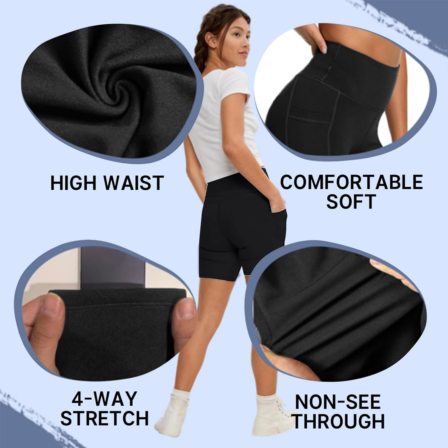 Lyvixora High Waisted Yoga Shorts for Women - Soft & Stretchy Gym Shorts, Running & Cycling, Workout Activewear with Pockets Black (XXL) - Black image number 4