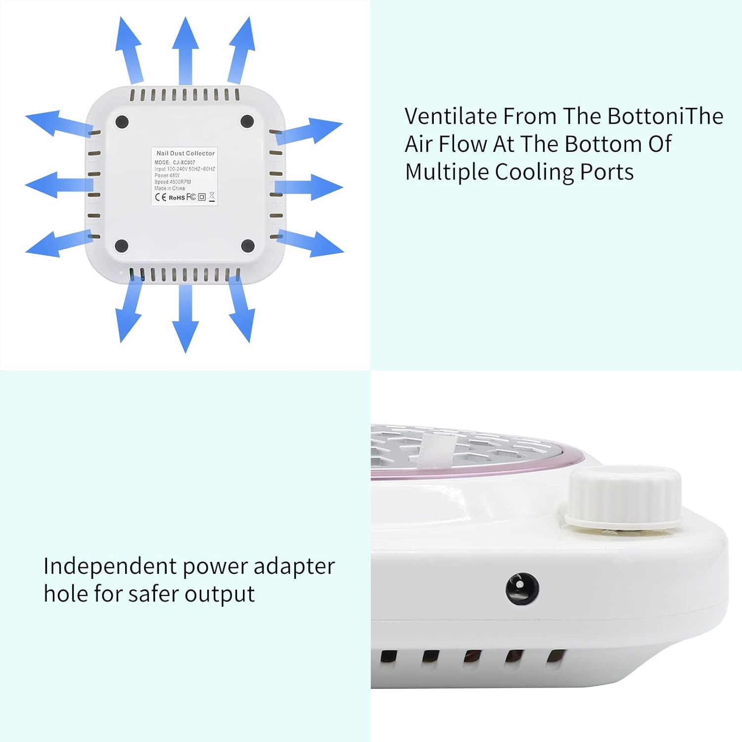 ELEVEN EVER 48W Nail Dust Collector with Reusable Filter,Powerful Vacuum Fan Acrylic Nail Tech Dust Collector for Acrylic Gel Nail Polishing, Low Noise, Nail Salon image number 2