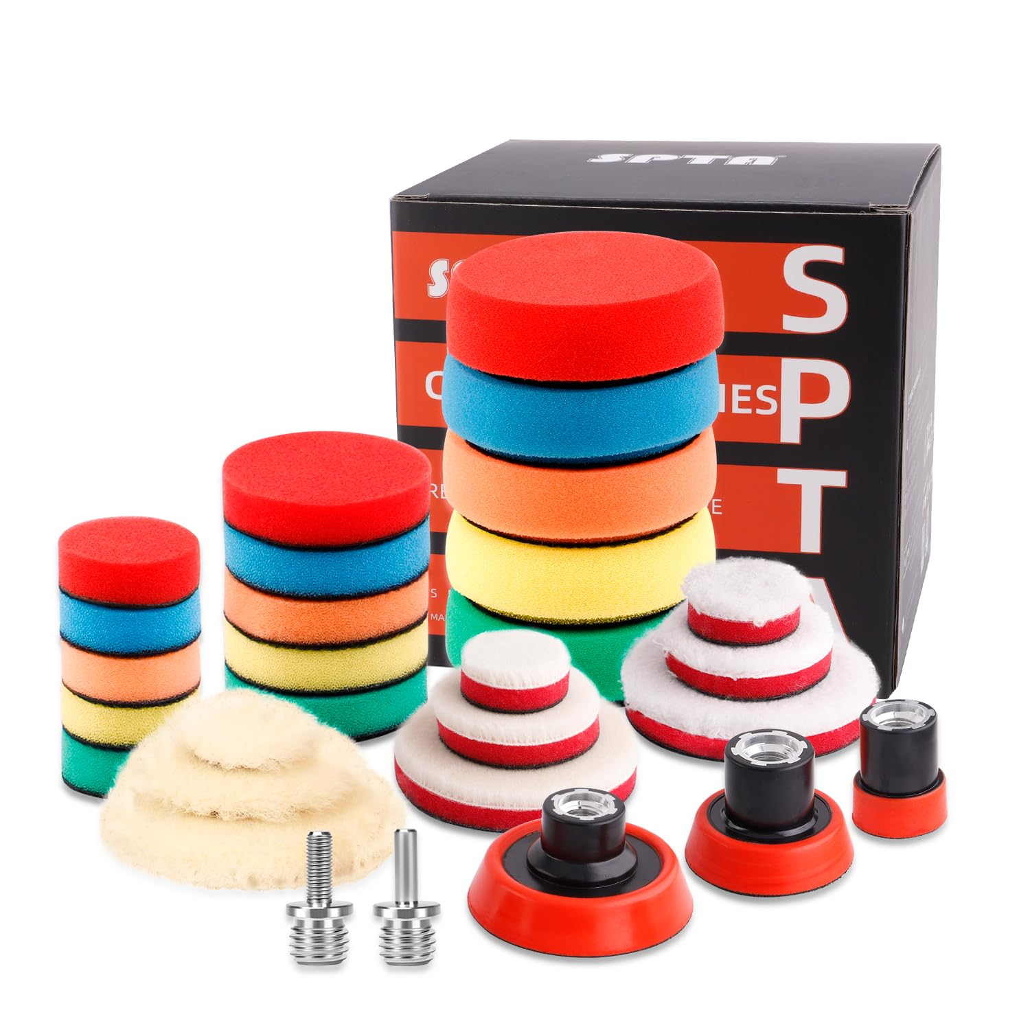 SPTA 29Pcs 3Inch (80Mm) Higher Gross Polishing Pads Kit for Car Polisher Drill Adapter + 5/8 Inch-11 Thread