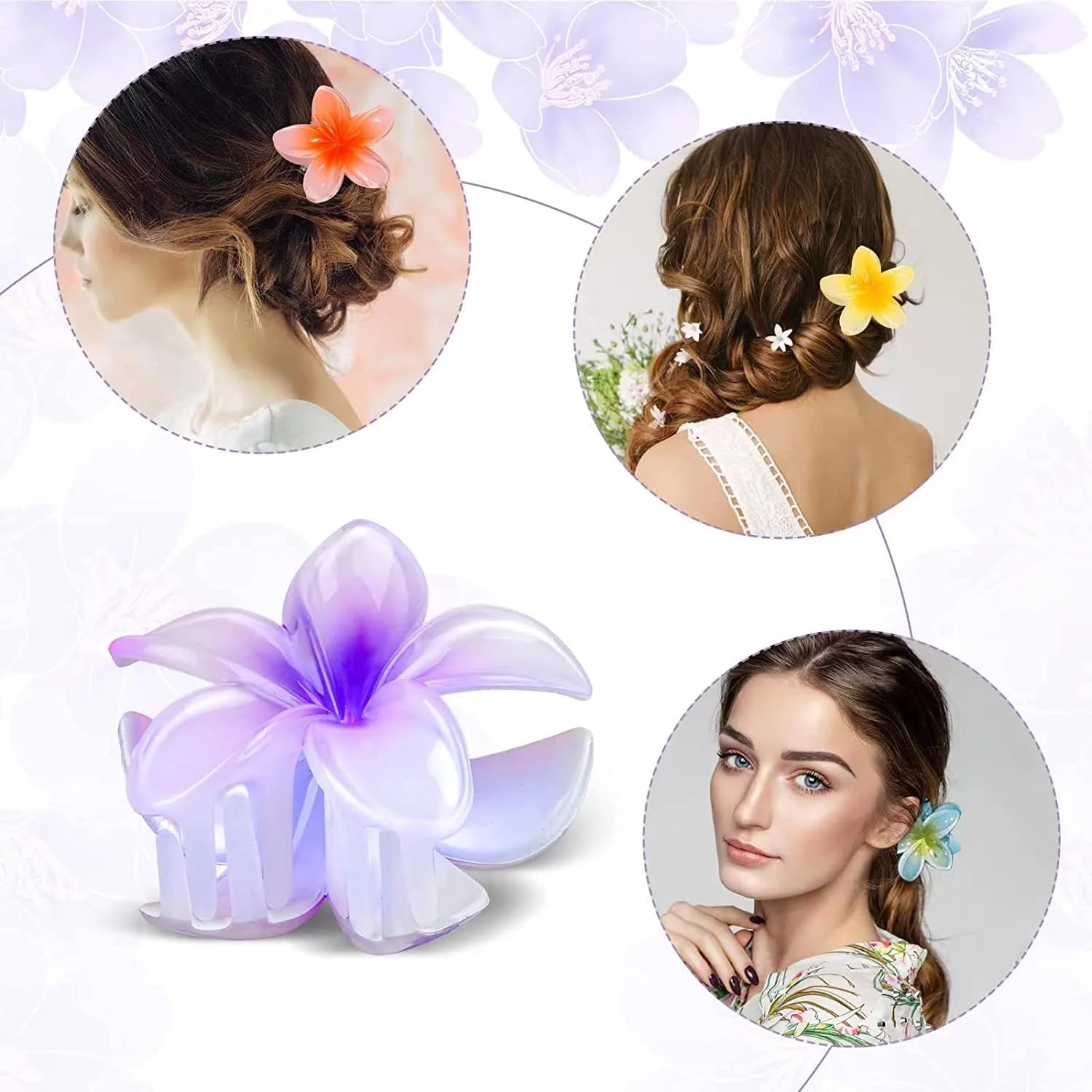 HONGECB Large Hair Clip, Plastic Claw Clips Women, Non-Slip Large Hair Clips, Hair Accessories for Women Girls for Different Hair Types, Multiple Colours (Flowers - 5 Pieces) image number 6