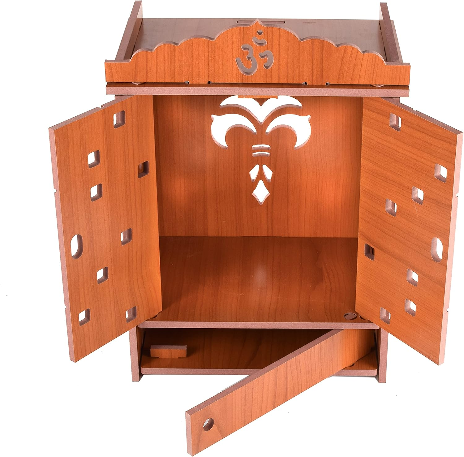 Praha Pooja Mandir for Home Wall Hanging MDF Wooden Temple with Door (Orange) image number 4