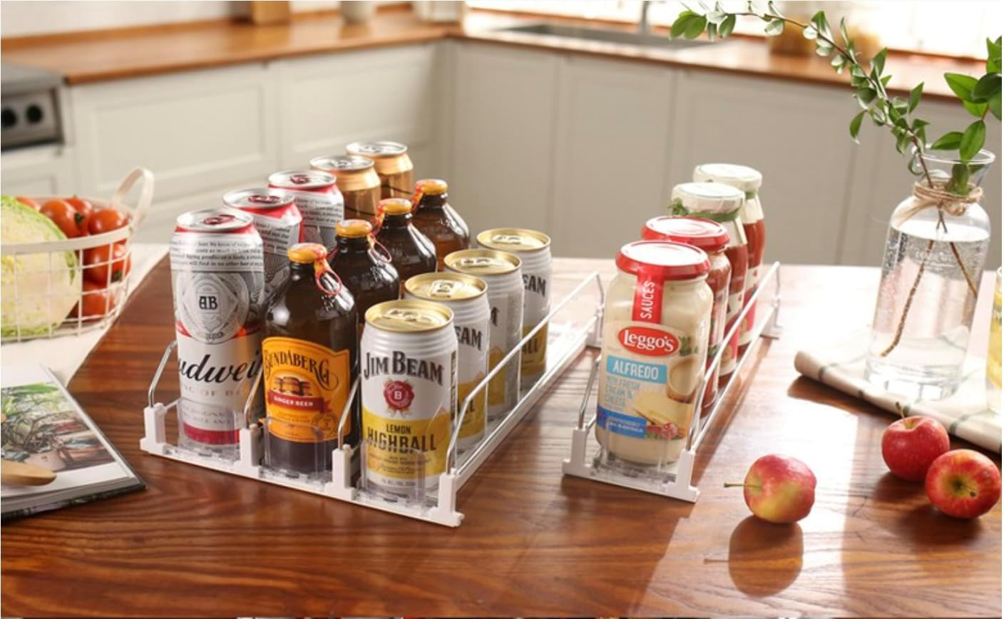 Automatic Drink Organizer for Fridge, Soda Can Dispenser with Adjustable Width, Self-Pushing Glide System, Holds up to 25 Cans, 5 Rows, White image number 1