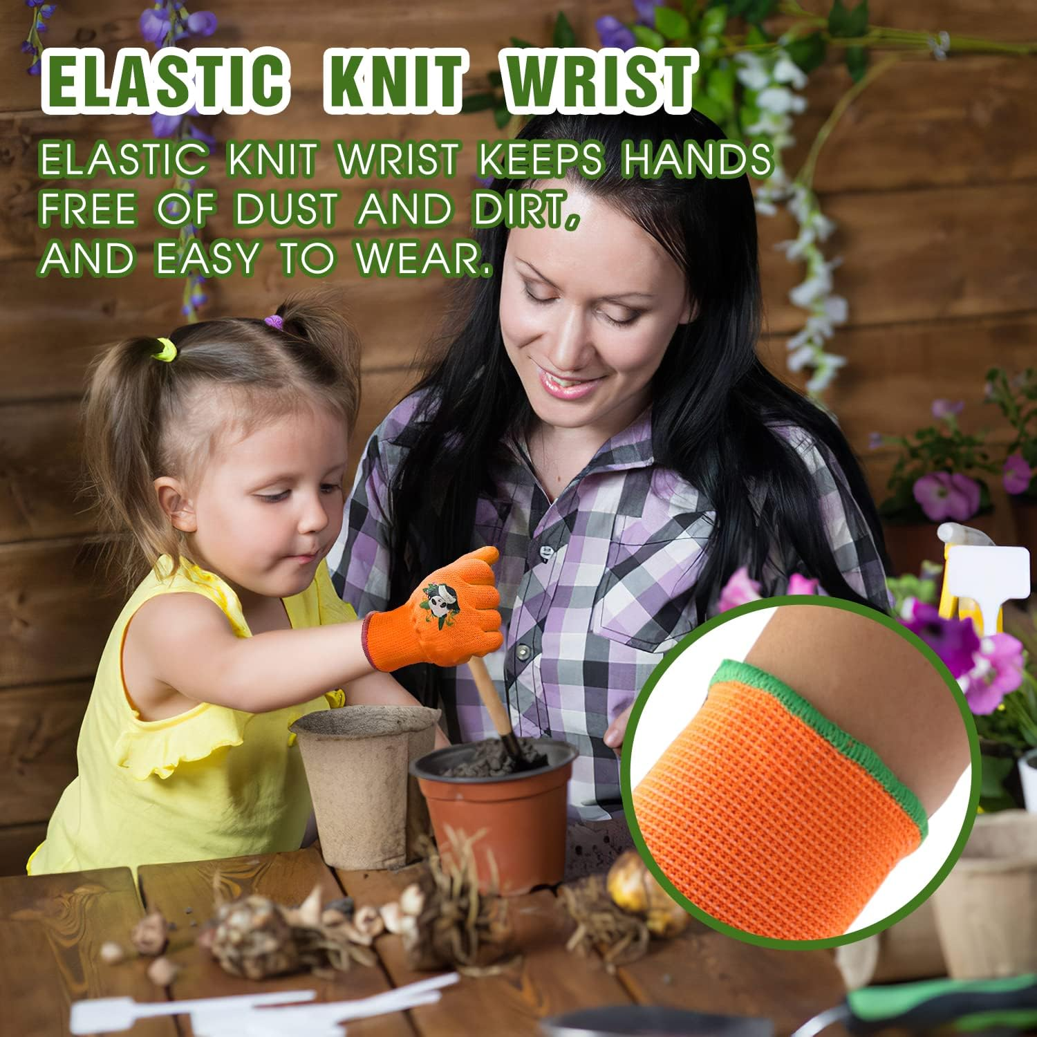 HANDLANDY 3 Pairs Kids Gardening Gloves Latex Free, Nitrile Coated Children Toddler Garden Yard Outdoor Playing Gloves for Little Girls Boys (Size L) image number 2