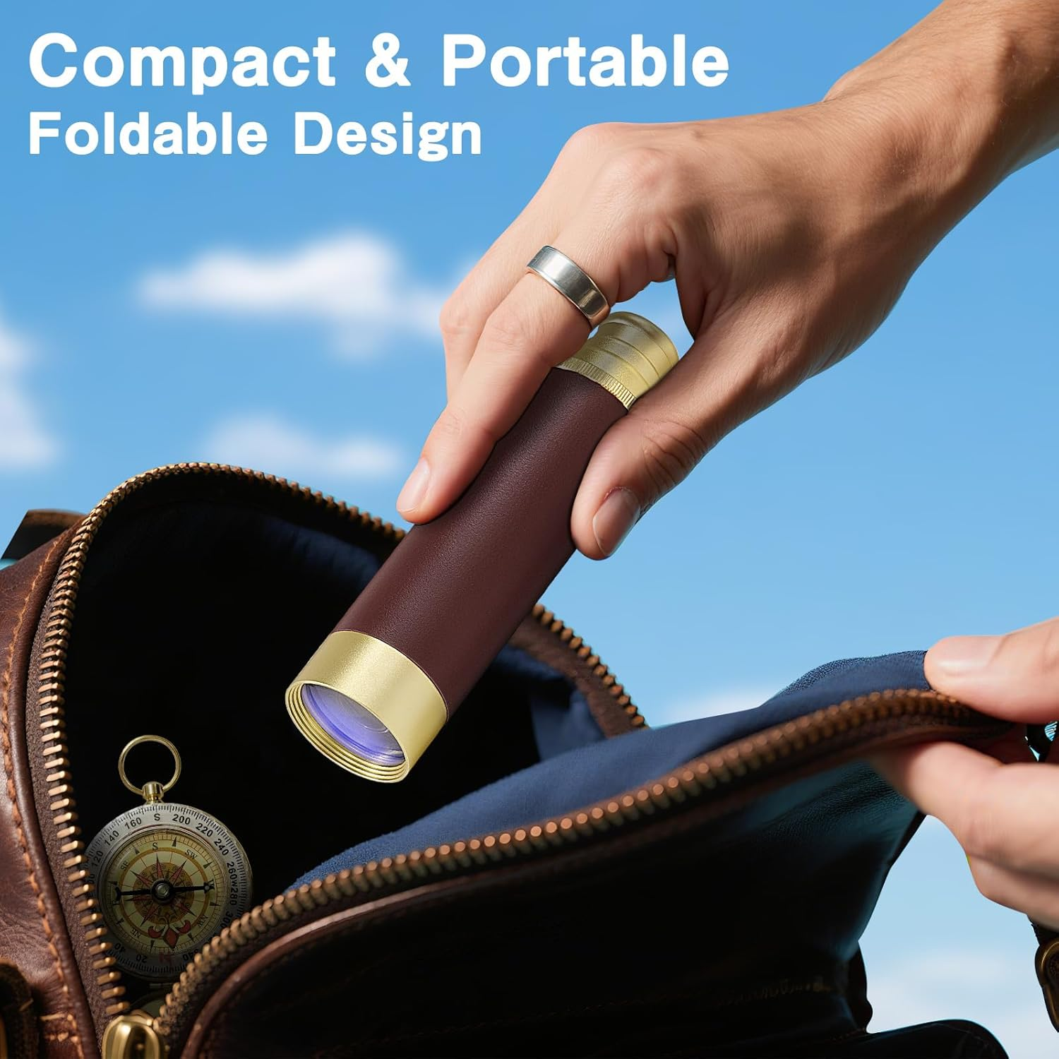Laupha Retro Pirate Telescope Zoomable 25X30 Spyglass Portable Collapsible Handheld Telescope Vintage Monocular for Kids & Survival Gear Compass Pocket Military Compass for Camping Boating image number 6