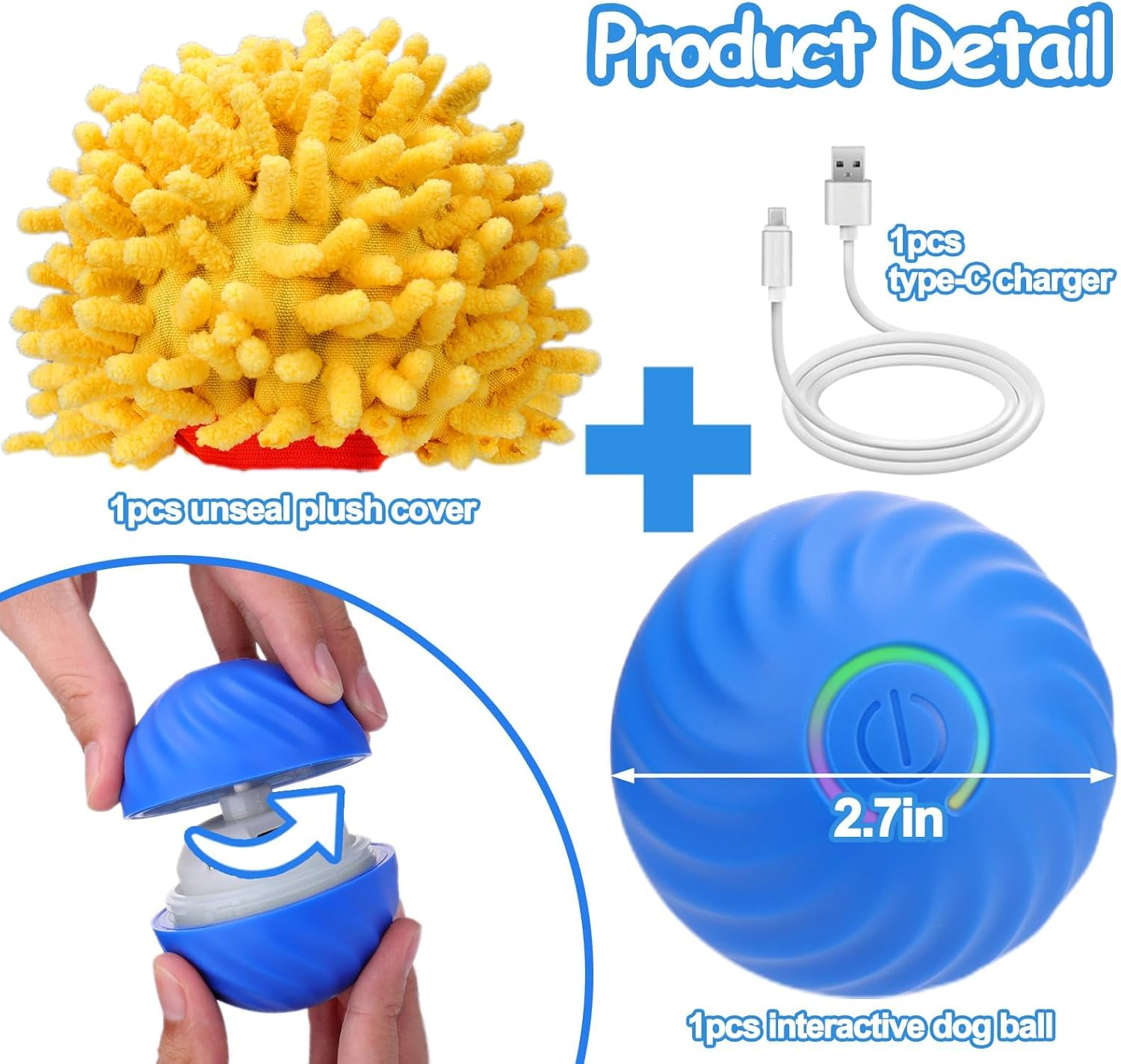 Interactive Dog Toys Ball, Self Rolling Dog Ball with Cover Anti-Chewer for Small/Medium/Large Puppy Pet Dog Toys, Active Rolling Ball for Dogs Enrichment, Motion Activated Toys That Move on Its Own image number 4