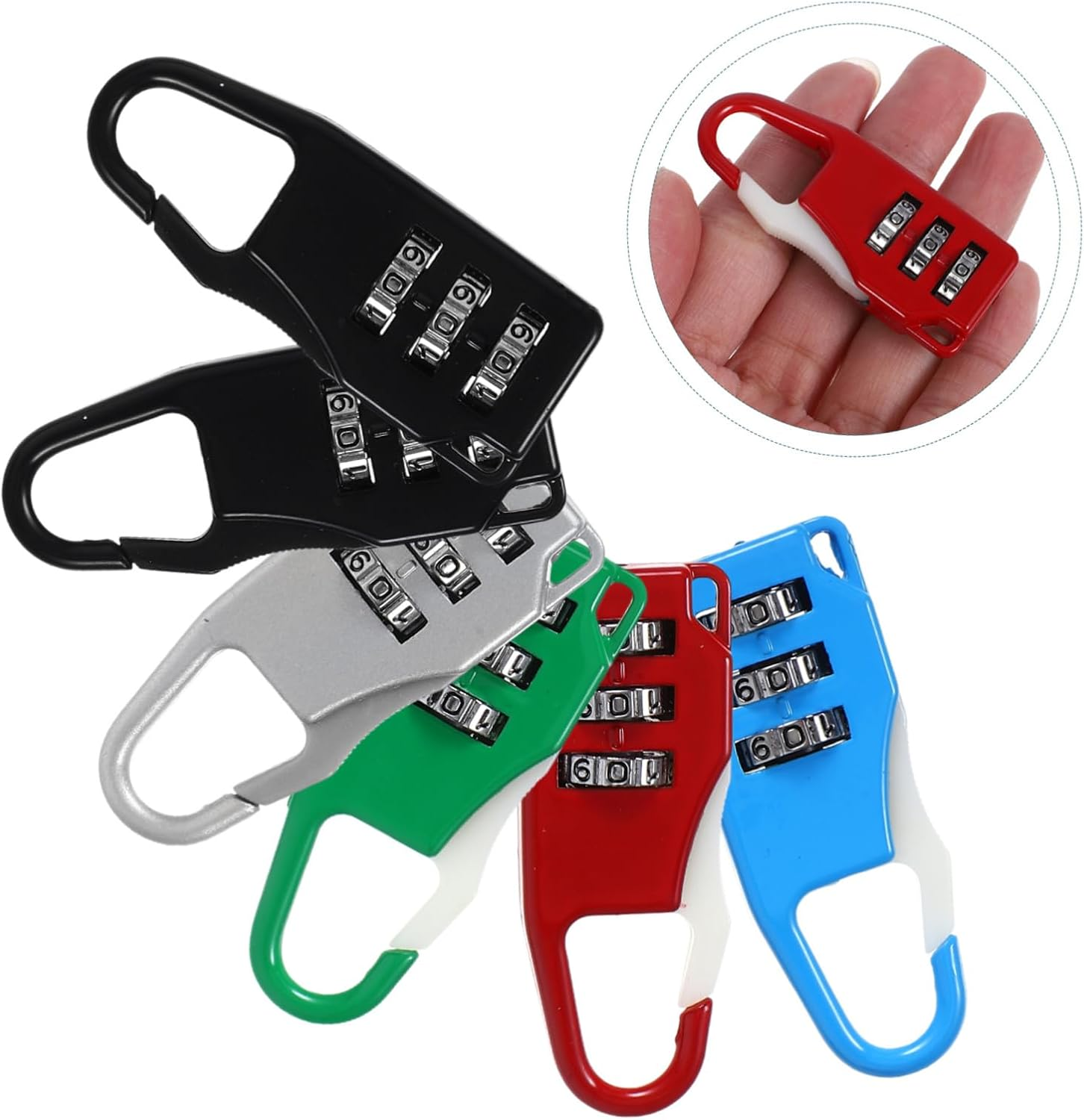 QUMIIRITY 6Pcs Luggage Padlocks Combination Locks 3-Digit Outdoor Password Lock for Suitcase Backpack Gym Locker Travel Security Zinc Alloy Black Silver Red Blue Green image number 5