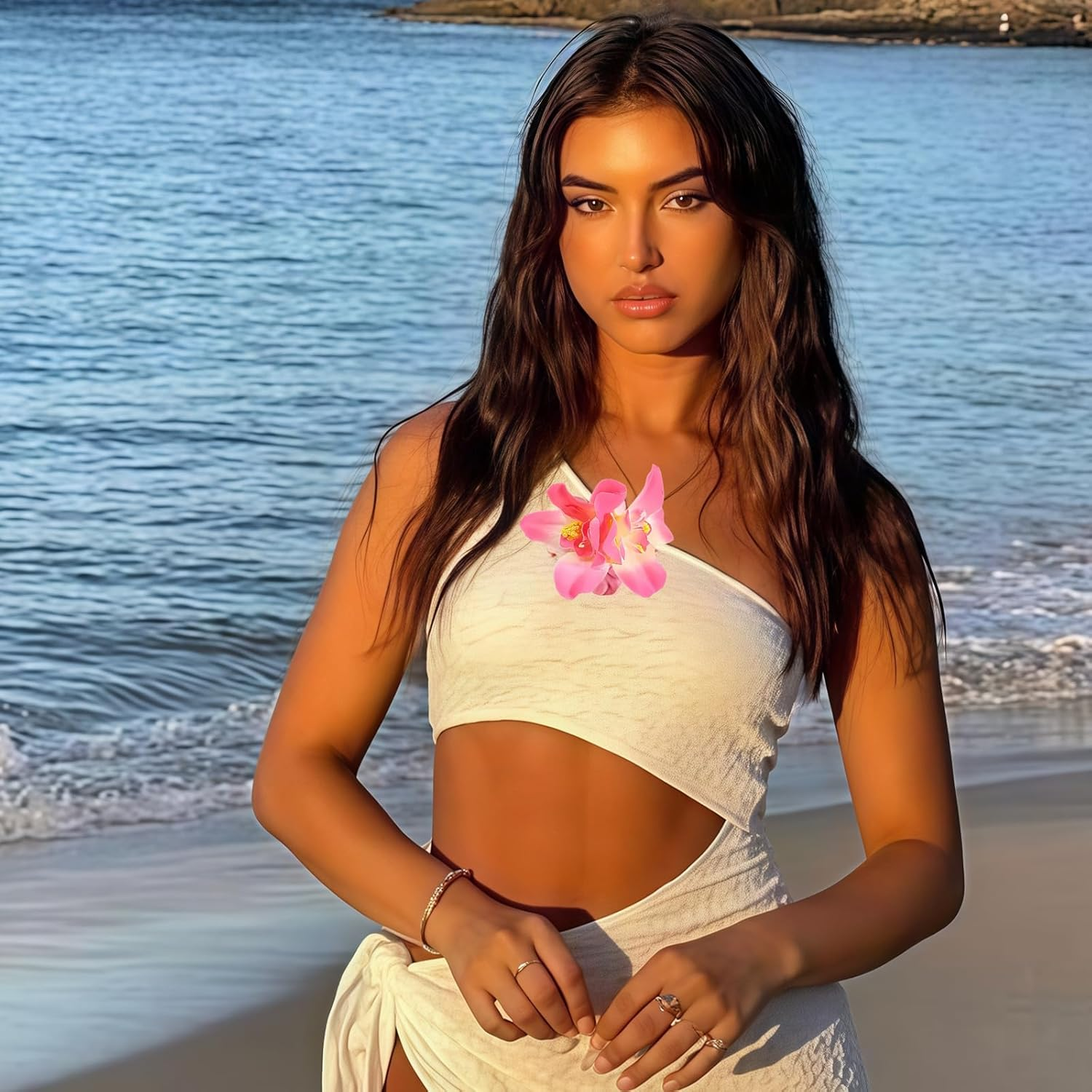 Yamobi Pack of 4 Hair Clips with Hawaiian Flowers, Flower Hair Clips, Hair Pin with Butterfly Orchid for Beach, Party, Suitable for Women and Girls image number 1