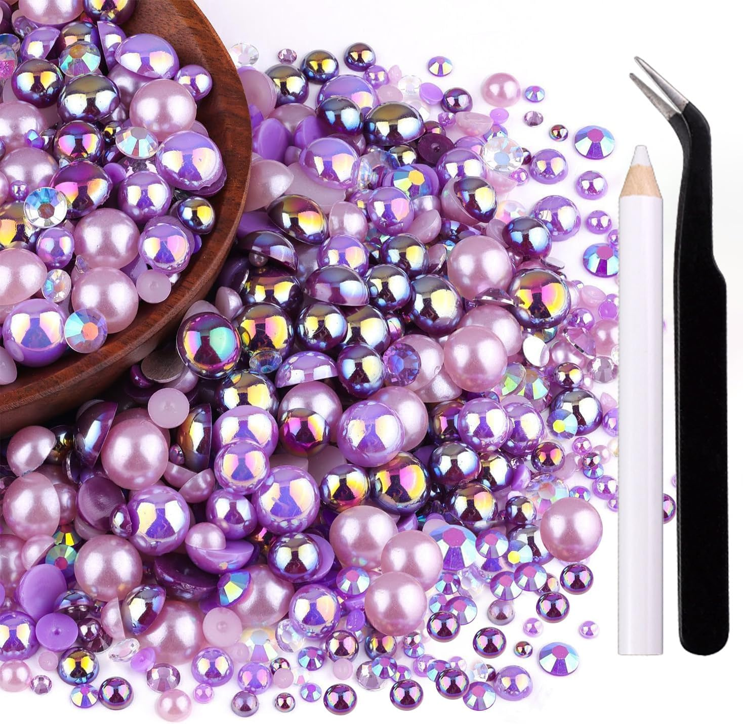 24 Grid Flatback Rhinestones and Beads for Nails, Betterjonny Rhinestones for Crafts 3-8 Mm Glitter Stones Half Beads with Tweezers and Dotting Pen for DIY Crafts Nail Design Clothing D image number 2