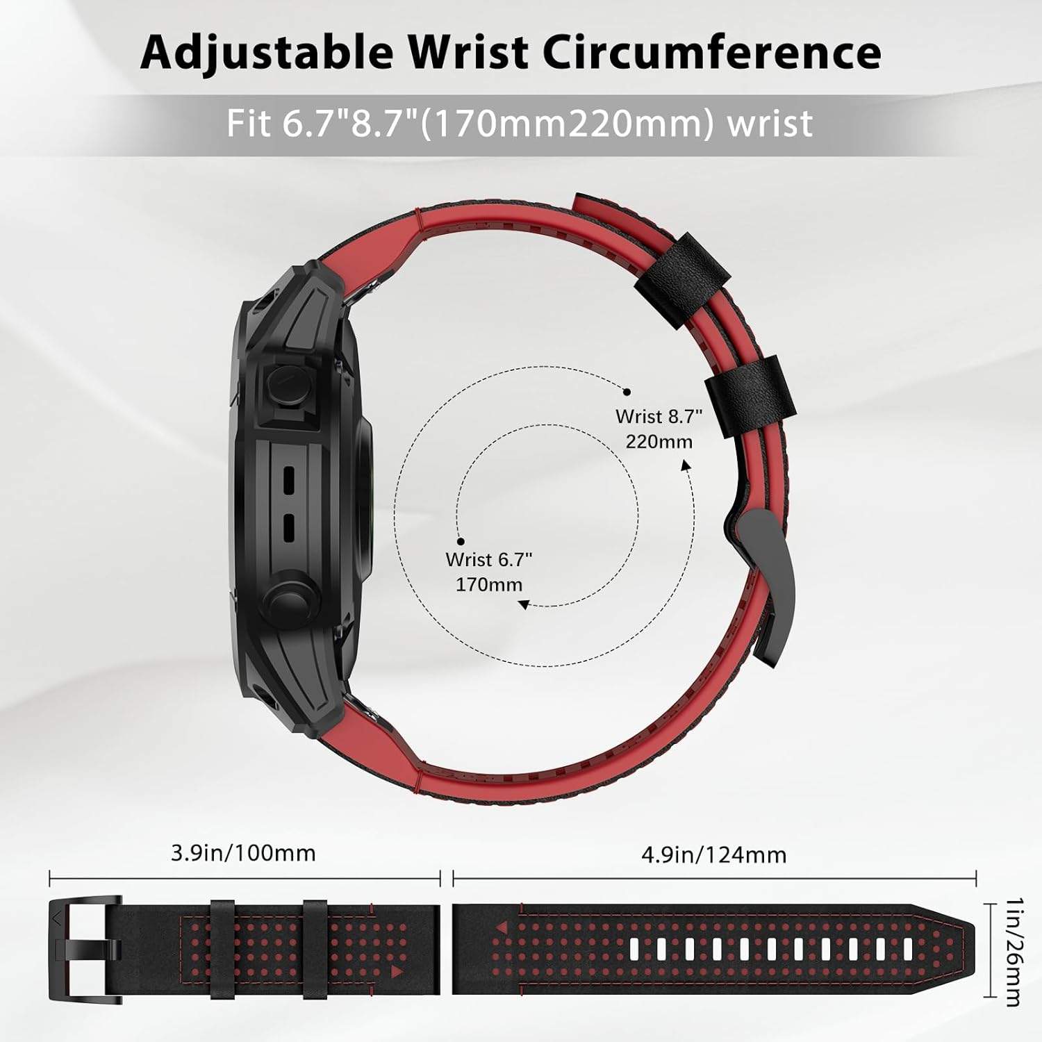 OVERSTEP Leather Bracelet Compatible with Fenix 7X, Soft and Breathable, Compatible with Fenix 7X/Fenix 7 Pro/Fenix 6X/Fenix 5X/Fenix 3 - Black Green image number 5