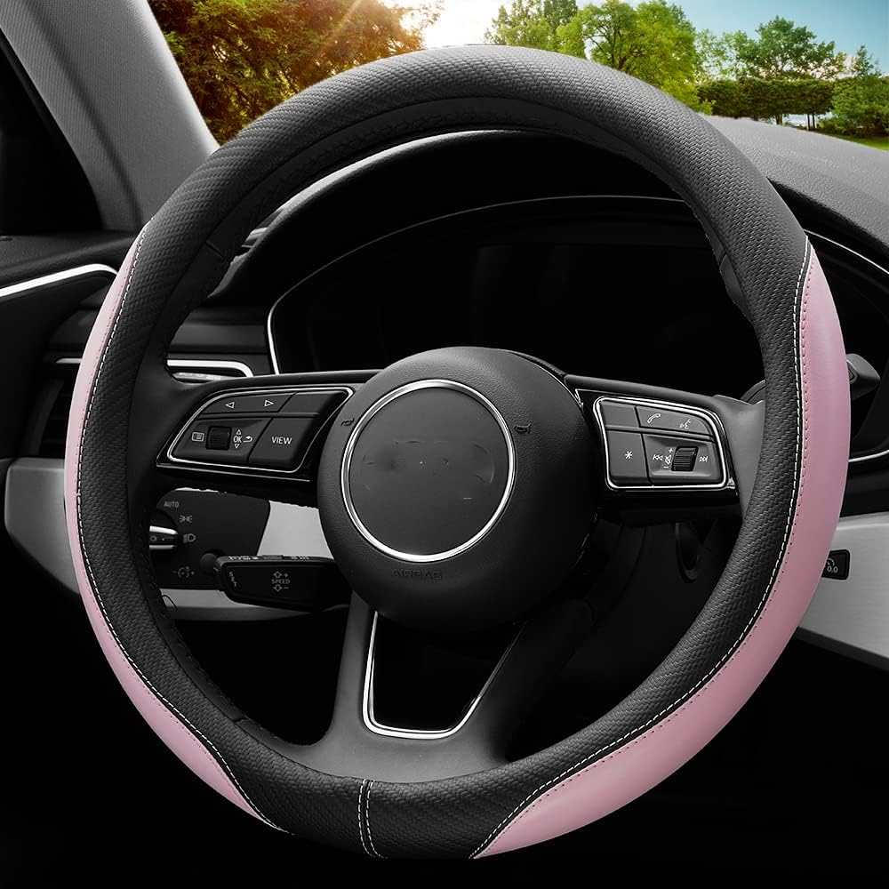 YHONGJT Soft Cute Light Pink Microfiber Leather Anti-Slip Steering Wheel Cover, Universal 15 Inch for Women Girls, Fit Vehicles, Sedans, Suvs, Vans, Trucks - G-Light Pink image number 4