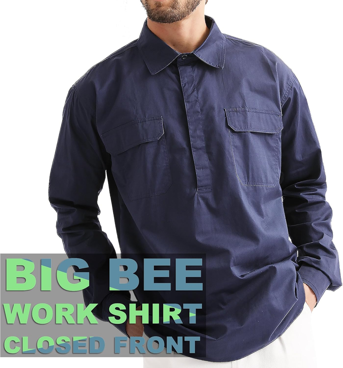 BIG BEE Men&rsquo;S Cotton Work Shirt &ndash; Lightweight, Durable Traditional Workwear image number 1