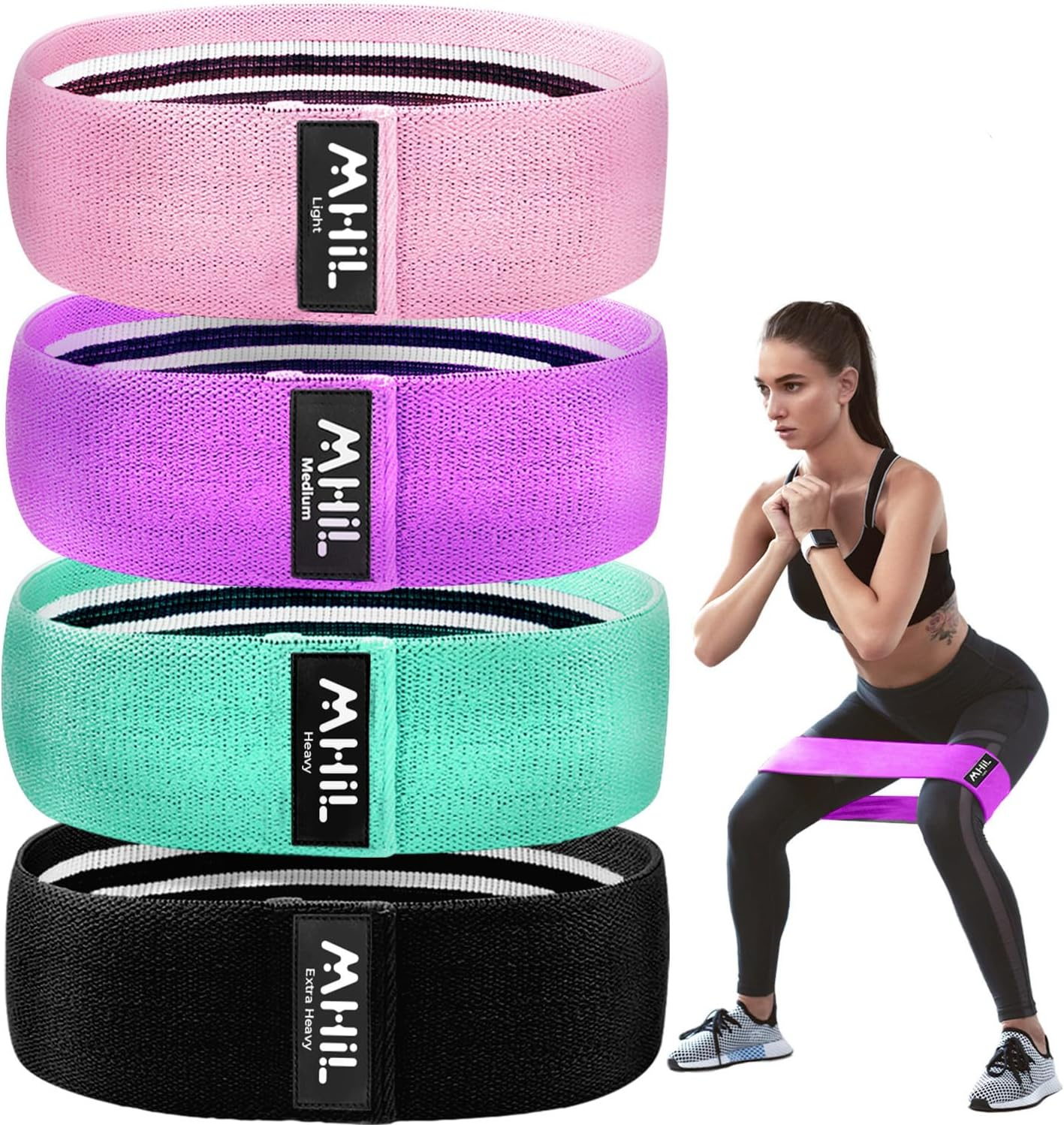 Mhil 5 Resistance Bands - Best Exercise Bands for Women and Men - Thick Elastic Fabric Workout Bands for Working Out Legs, Butt, Glute- Stretch Fitness Booty Loops Bands for Gym, Weights & Squats
