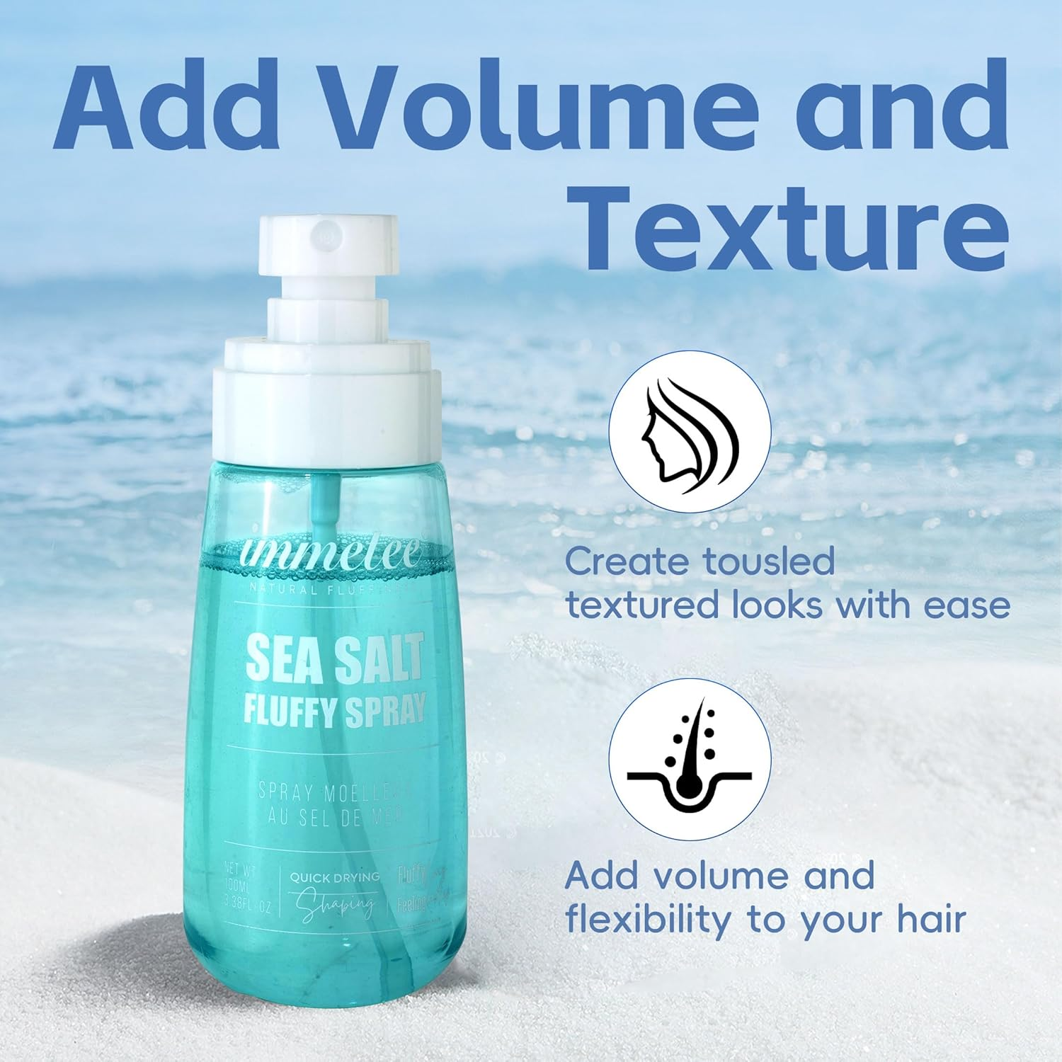 Immetee Hair Volumizing Spray, Double the Hair Volume, Keep Your Hair Soft & Fluffy All Day Long, Spray Volume Texture Styling for Men and Women 100Ml/3.38 Fl Oz