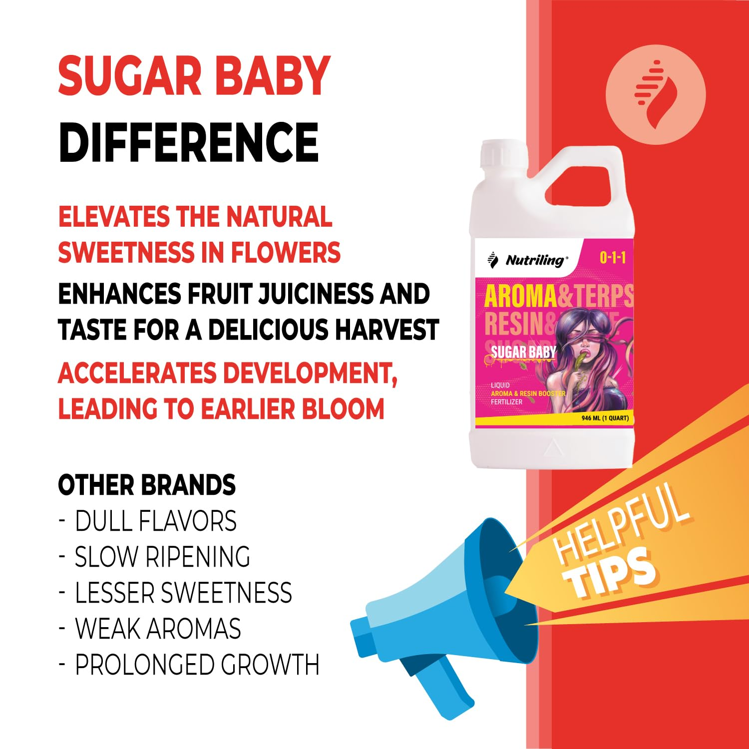 Terpenes Enhancer - Hydroponic Nutrients for Big Bud and Bud Candy Taste. Use as Soil Flower Food and Hydroponic Plant Food - Sugar Baby 0-1-1 Bloom Booster Terpinator by Nutriling image number 1