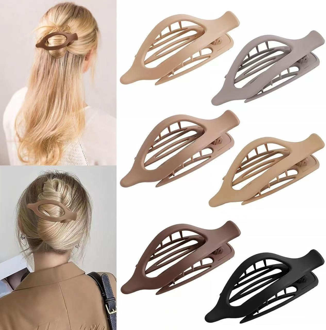 French Concord Curved Hair Clips - 6Pcs Claw Clips, Flat Hair Clips, Alligator Hair Clip for Women