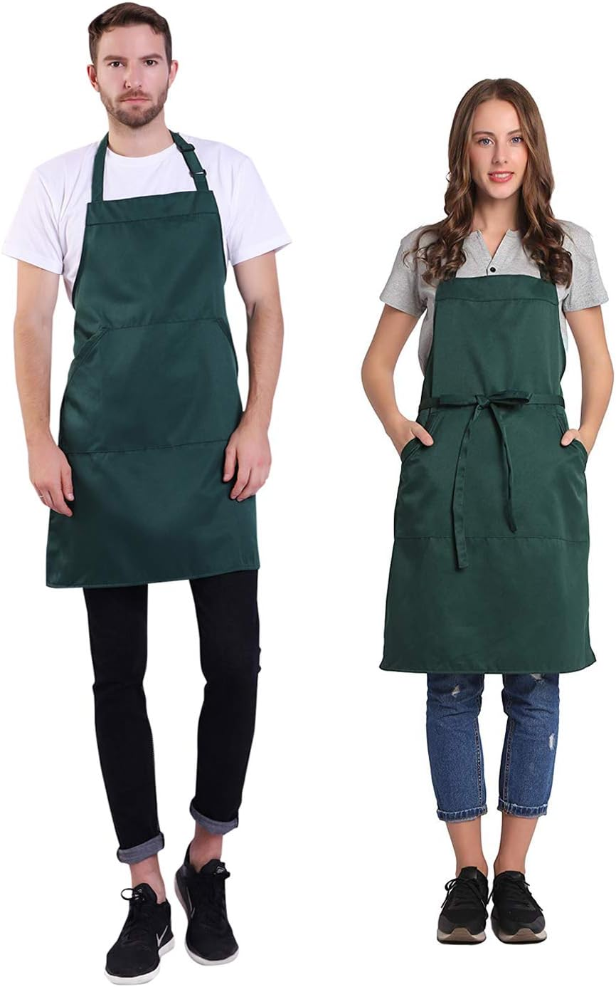BIGHAS Adjustable Bib Apron with Pocket Extra Long Ties for Women Men, 18 Colors, Chef, Kitchen, Home, Restaurant, Cafe, Cooking, Baking (Dark Green) image number 4