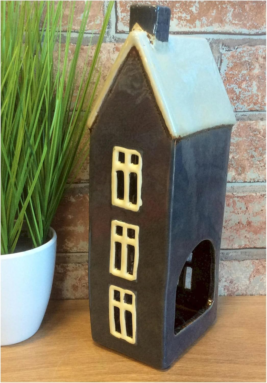Village Pottery Tall Slate Blue House Tealight Holder Y image number 4