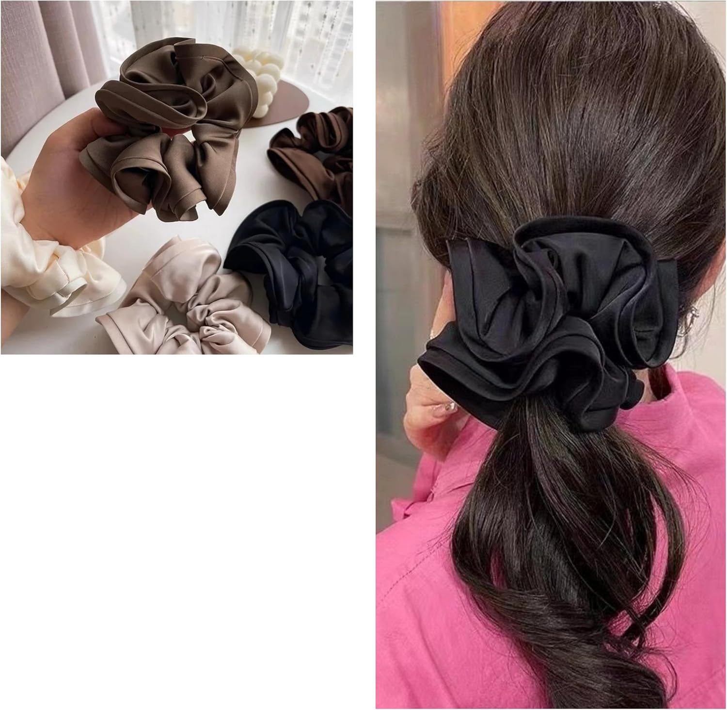 Specora Satin Scrunchie Anthracite - Pack of 2 Hair Bobbles for Women - Gentle on Hair & with Elegant Shine
