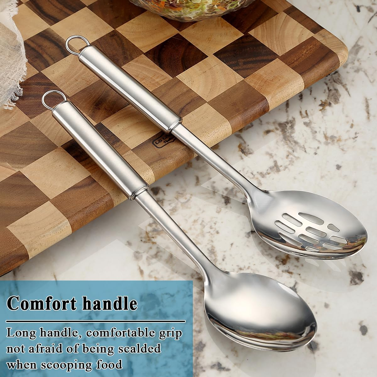 Cooking Spoons Set, Reanea Stainless Steel Kitchen Solid Slotted Spoon, Cooking Utensils Set, Mixing, Serving, Stiring Large Spoons, Gifts for Home, Restaurant image number 2