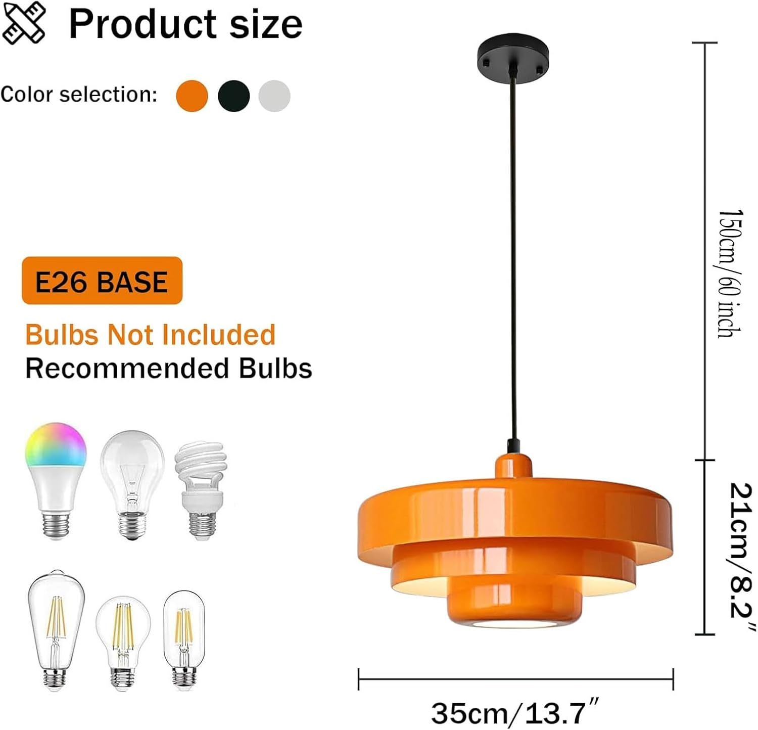 Mid Century Pendant Light Fixtures Orange Ceiling Pendant Lighting 3-Layer Metal Shade Design Vintage Hanging Light Flush Mount Light for Kitchen Island Dining Table Hallway (Orange) image number 5