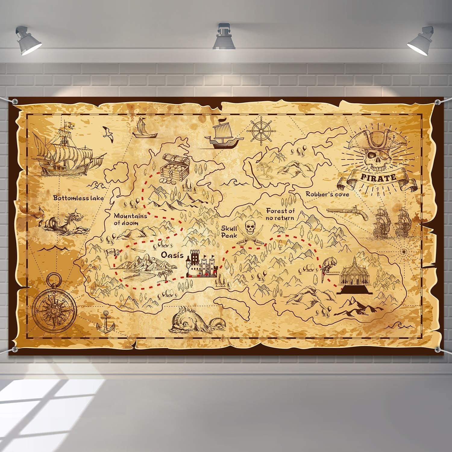 Pirate Treasure Map Backdrop Background Island Treasure Map Banner Nautical Wall Tapestry Hanging Decoration for Treasure Hunt Theme Party Birthday Party Photo Shooting Booth Props image number 2